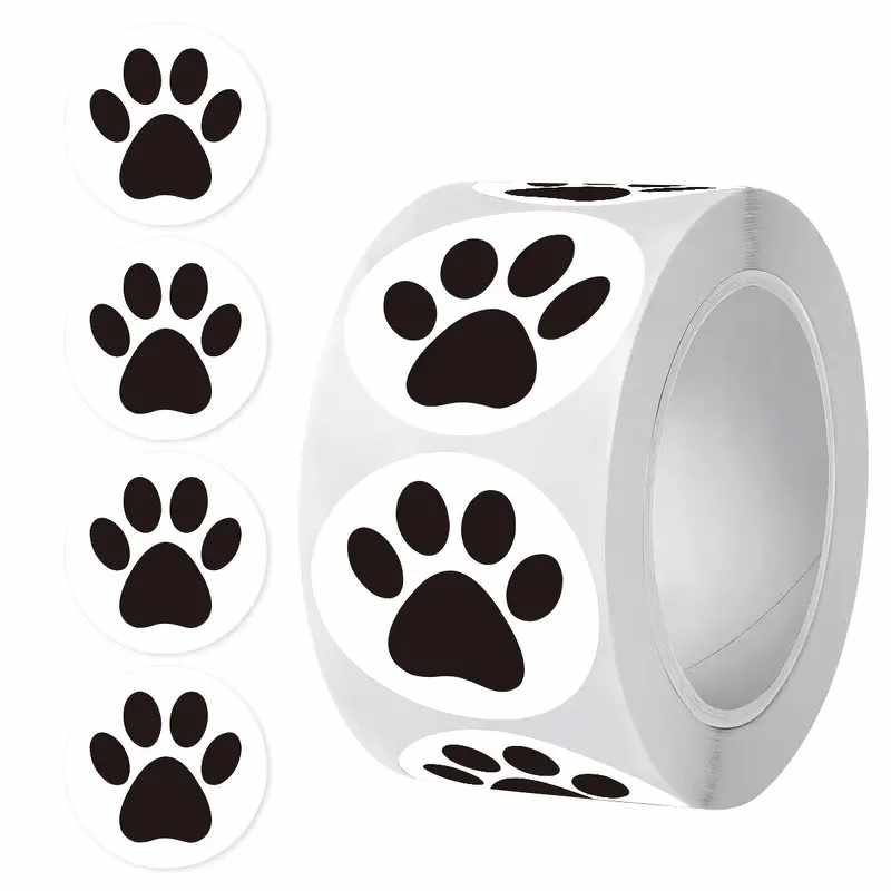 Rollo pegatinas de huella de perros negro 2.5 cm 500 unidades - imagen 1