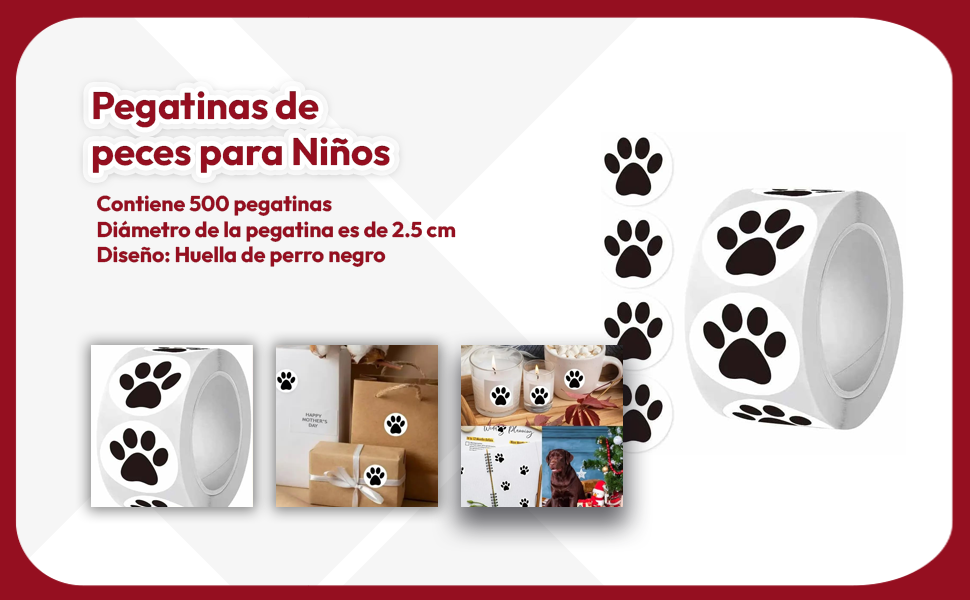Banner - Rollo pegatinas de huella de perros negro 2.5 cm 500 unidades