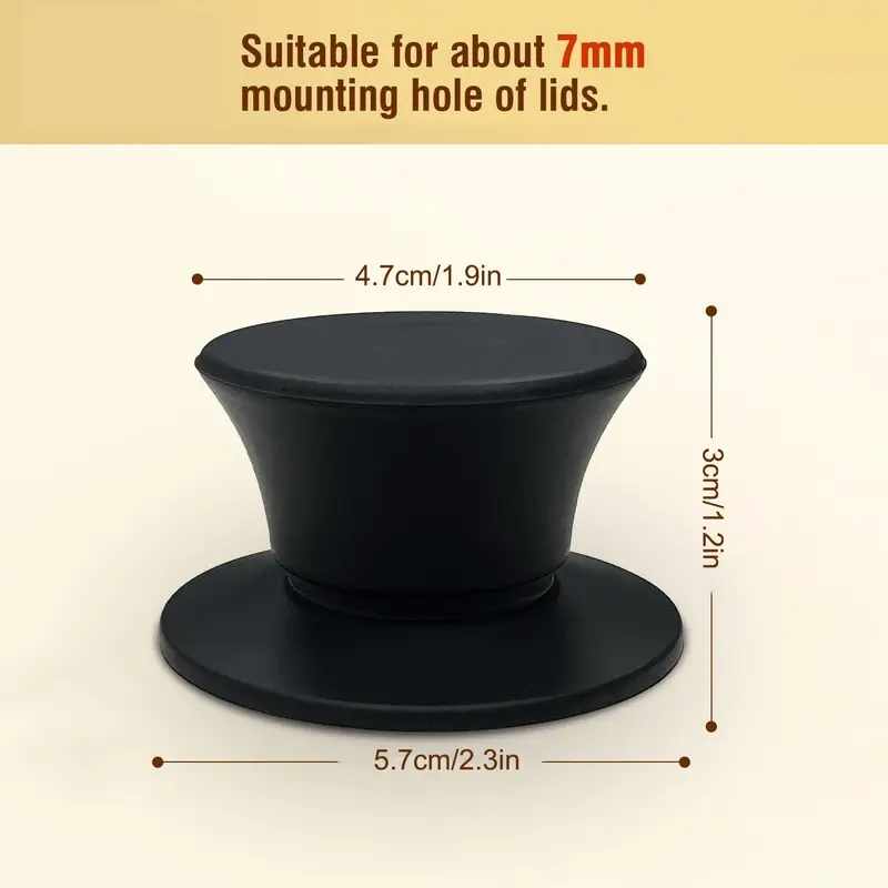 Pomo tapa olla 6 cm con tornillo Silicona negro - imagen 2