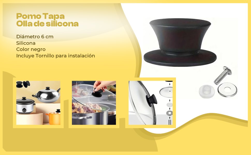 Banner - Pomo tapa olla 6 cm con tornillo Silicona negro