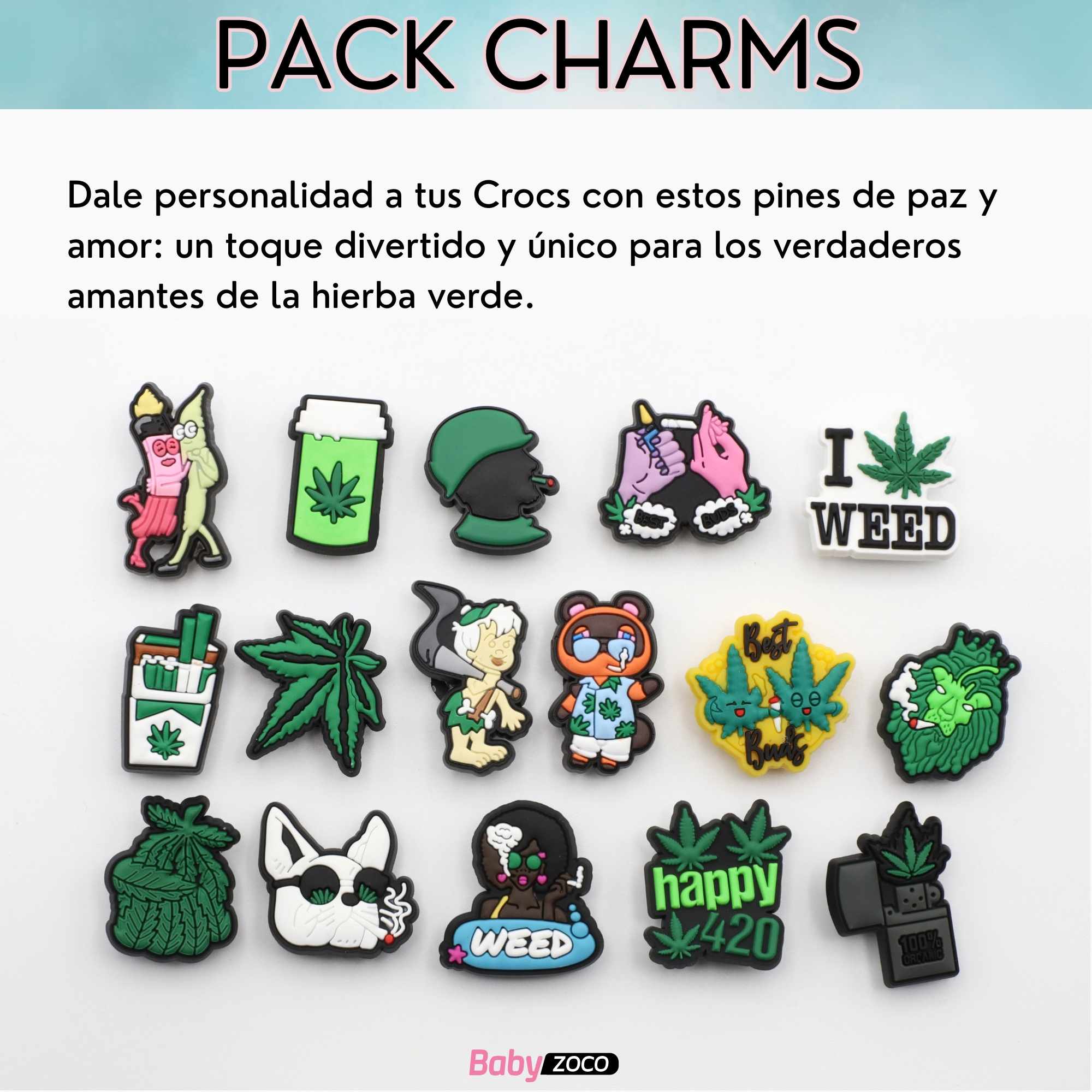 Pines Charms para crocs diseño Marihuana 16 unidades - imagen 2