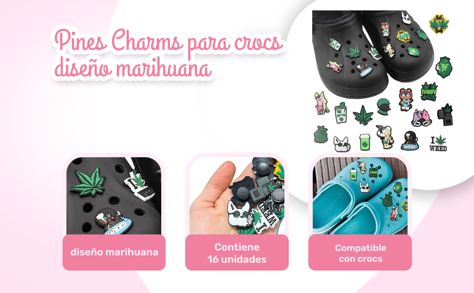 Banner - Pines Charms para crocs diseño Marihuana 16 unidades