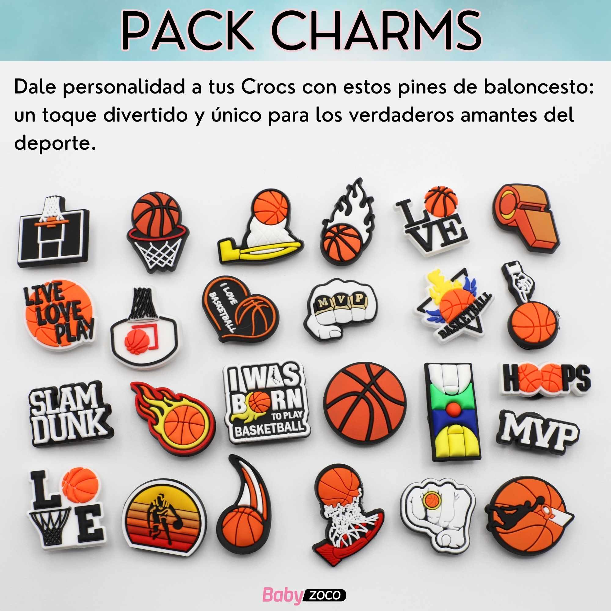 Pines Charms para crocs diseño Baloncesco 25 unidades - imagen 3