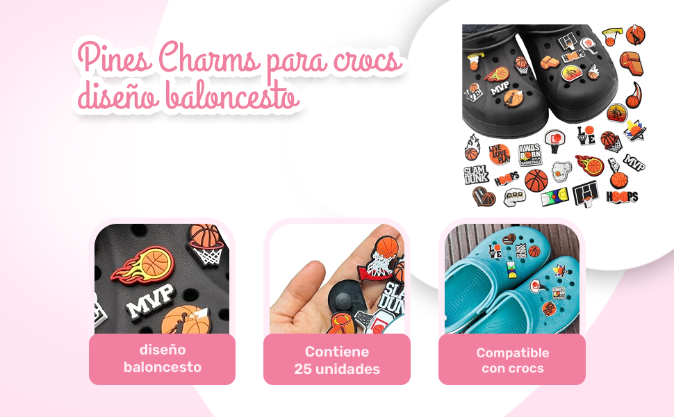 Banner - Pines Charms para crocs diseño Baloncesco 25 unidades