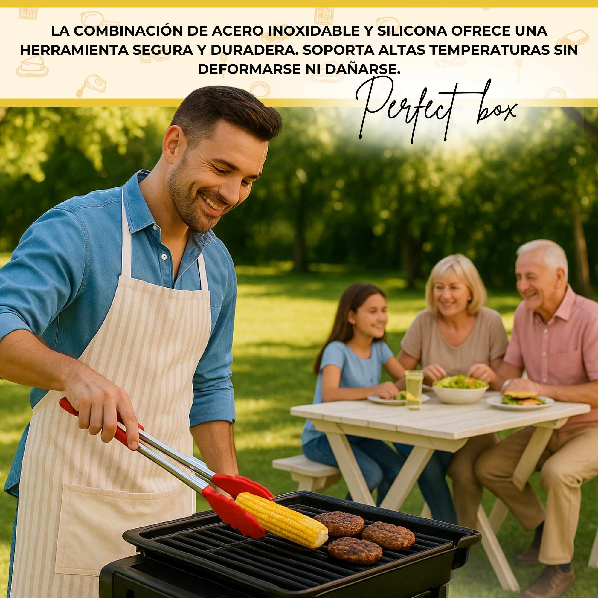 Pinza de cocina en acero inoxidable y silicona rojo 34 cm - imagen 5
