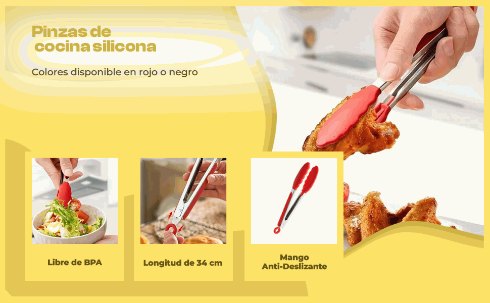 Banner - Pinza de cocina en acero inoxidable y silicona rojo 34 cm