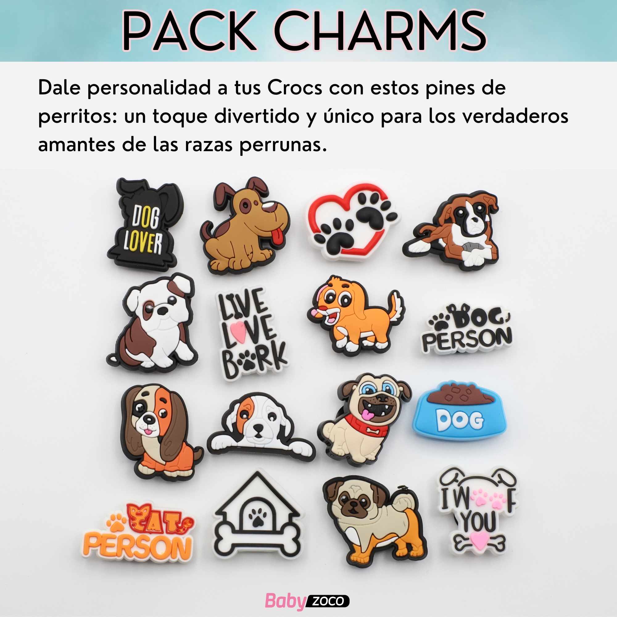 Pines Charms para crocs diseño perros 25 unidades 16 unidades - imagen 2