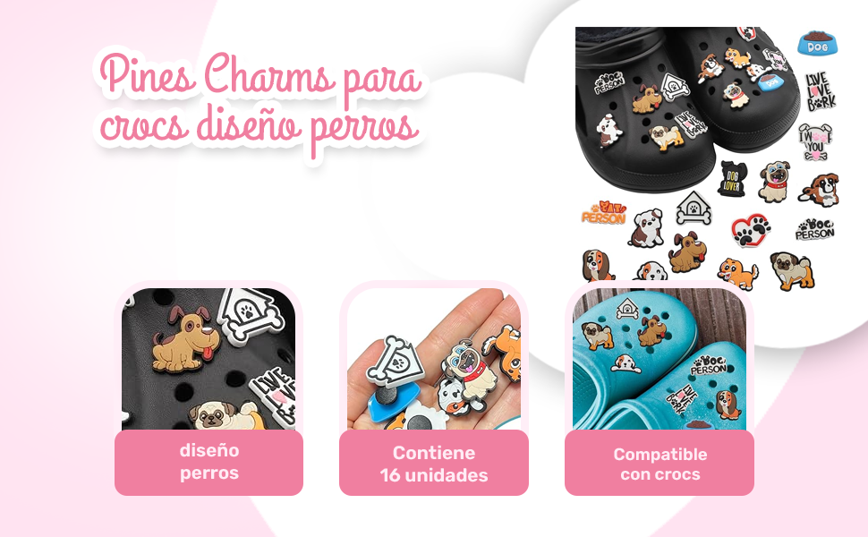 Banner - Pines Charms para crocs diseño perros 25 unidades 16 unidades