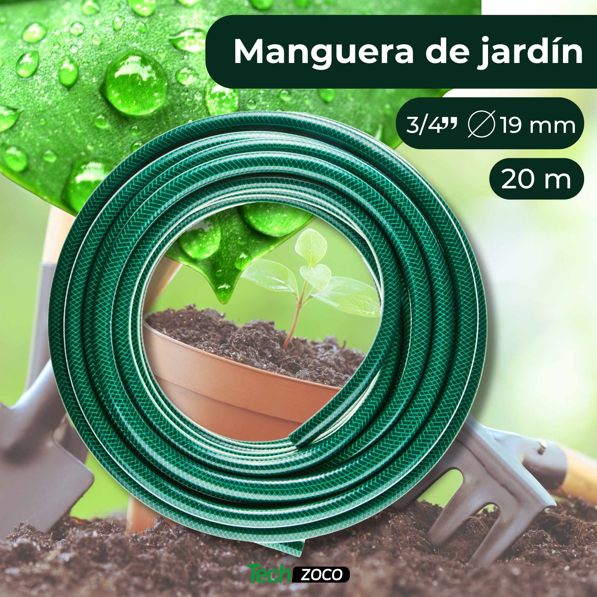 Manguera jardin 19 mm 3/4 pulgadas 20 Metros de 3 capas Verde - imagen 2