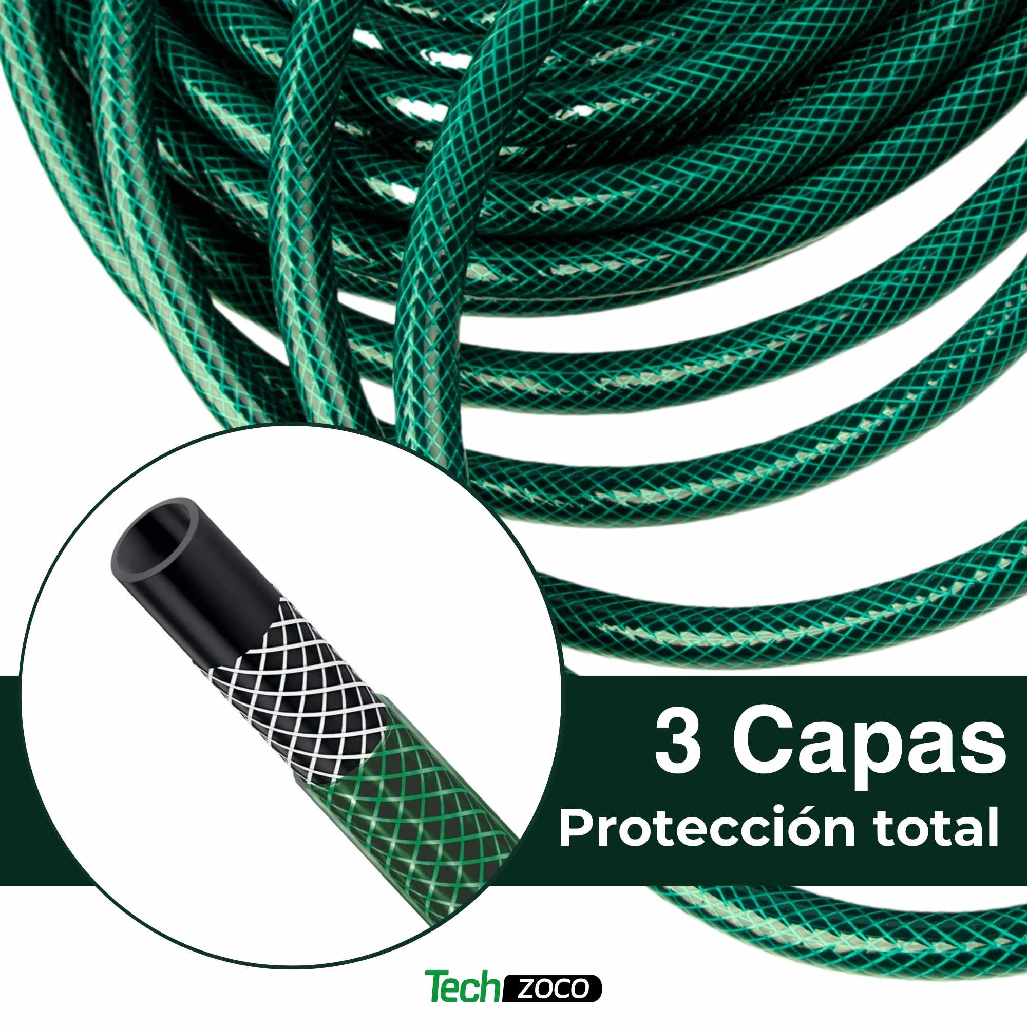 Manguera jardin 19 mm 3/4 pulgadas 20 Metros de 3 capas Verde - imagen 3