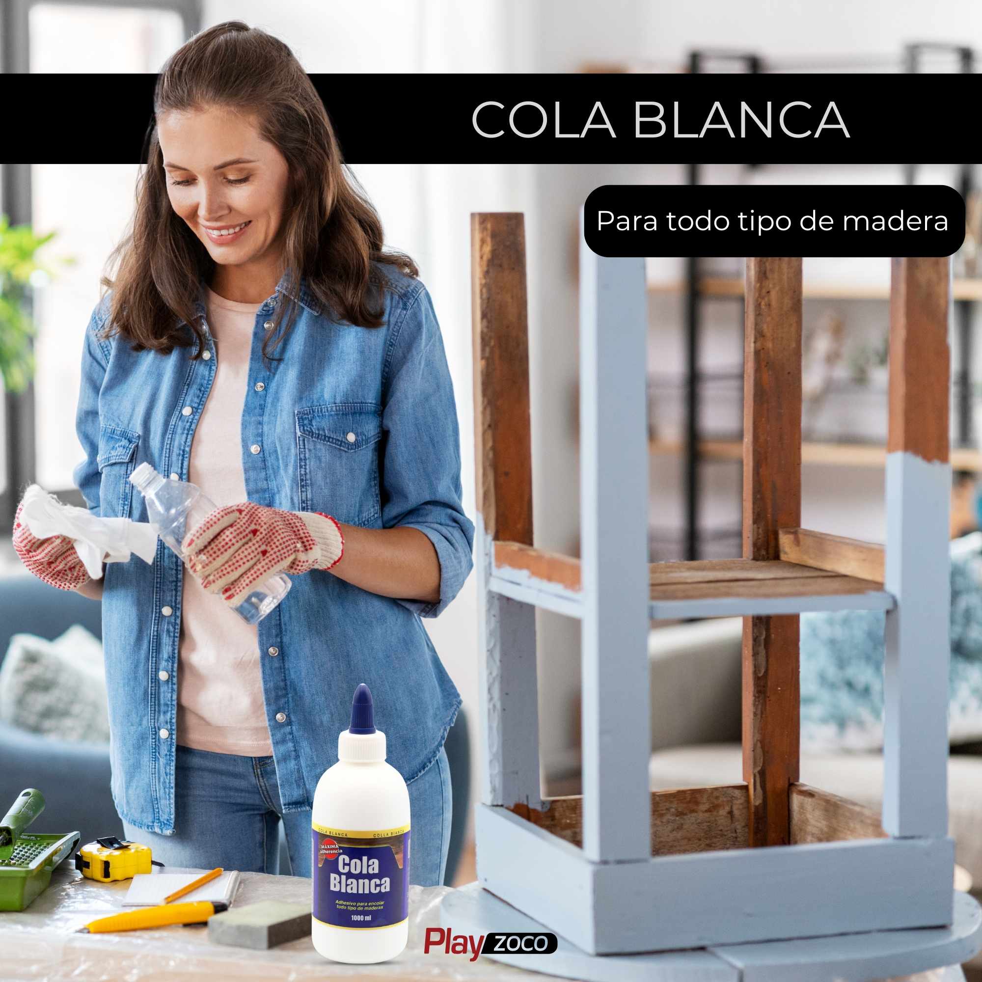 Cola blanca rápida multiusos para madera 1000 ml - imagen 2