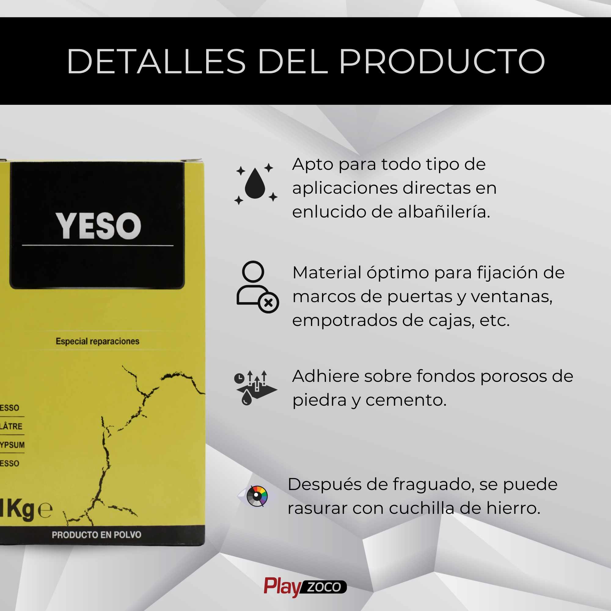 Yeso en polvo blanco especial para reparaciones 1 Kg - imagen 3