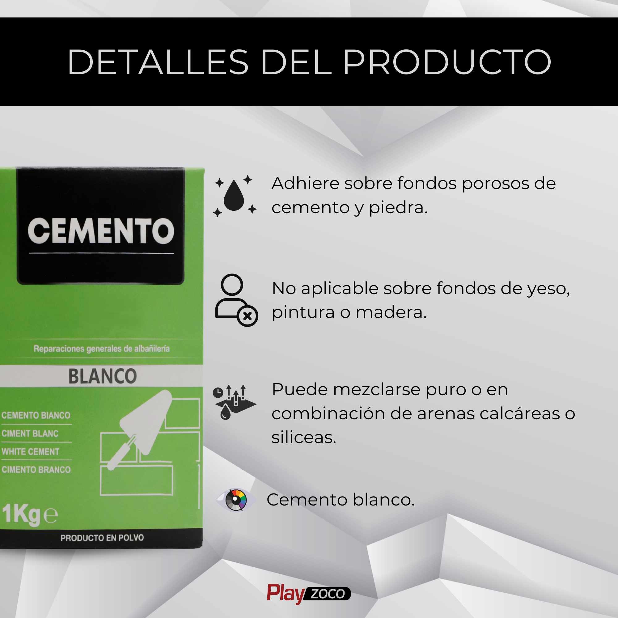 Cemento blanco para reparaciones generales de albañileria en polvo 1 Kg - imagen 3