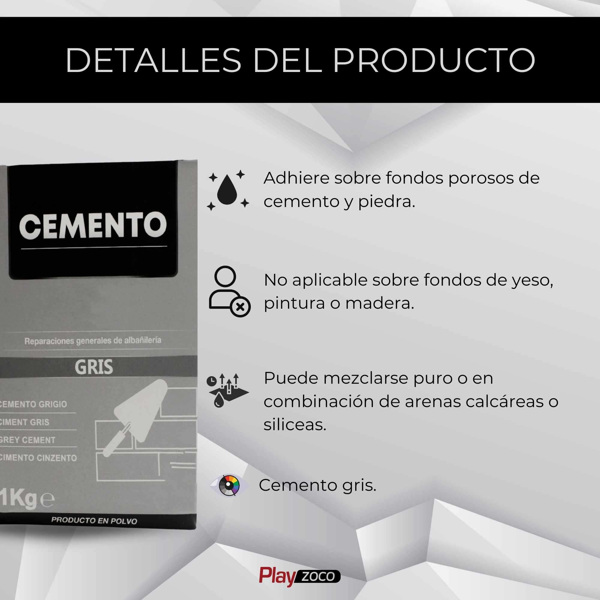 Cemento gris para reparaciones generales de albañileria en polvo 1 Kg - imagen 3