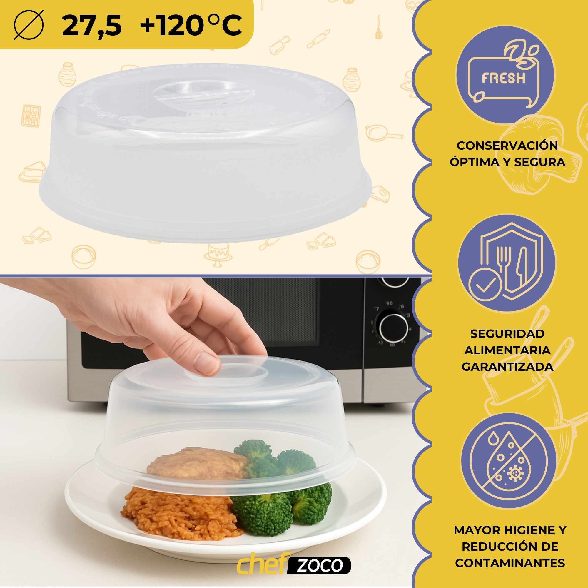 Tapa Microondas mediana con salida de vapor 27.5 cm Transparente - imagen 3