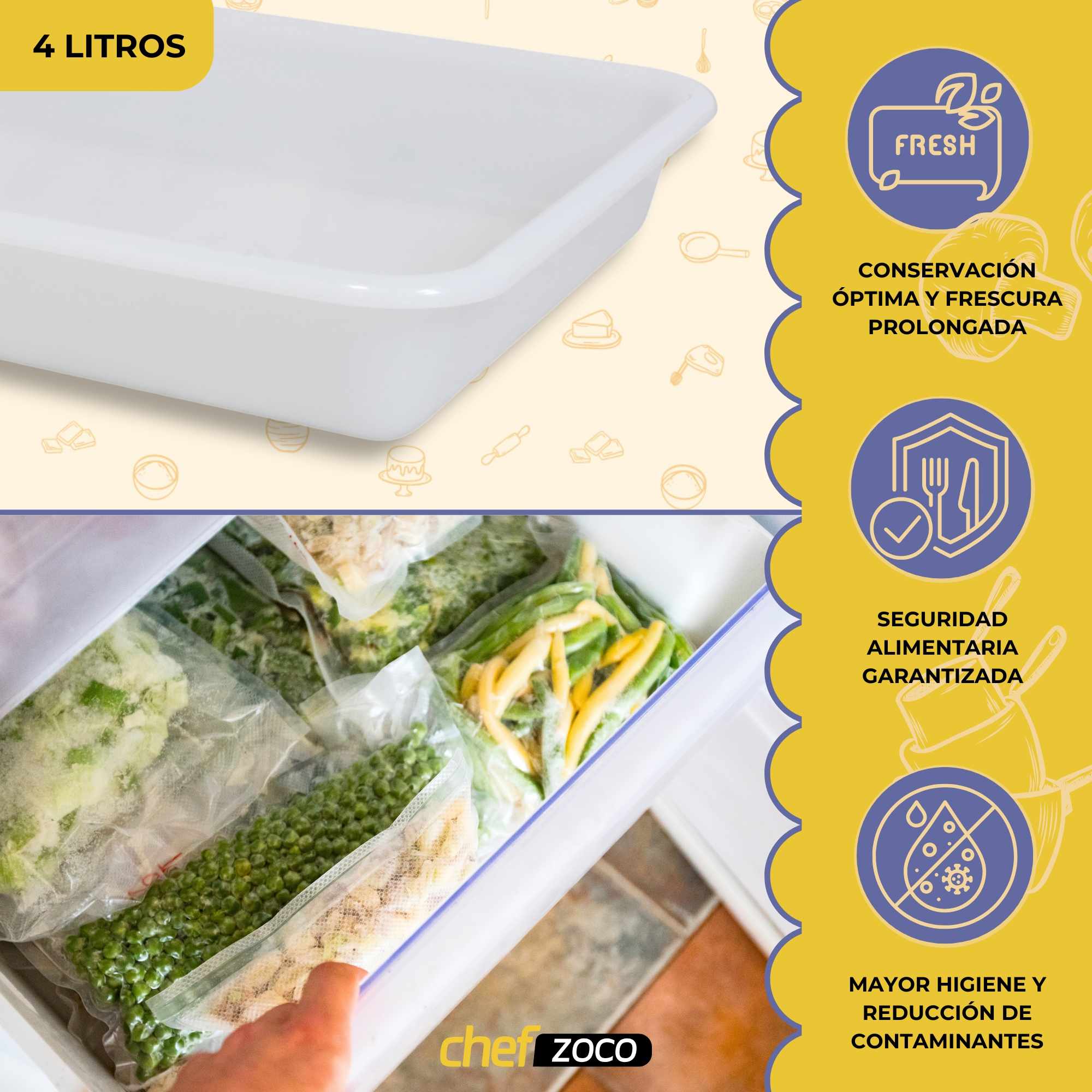 Bandeja plastico hostelería apto para frigorífico nevera 35 x 27.5 x 6 cm blanca - imagen 3