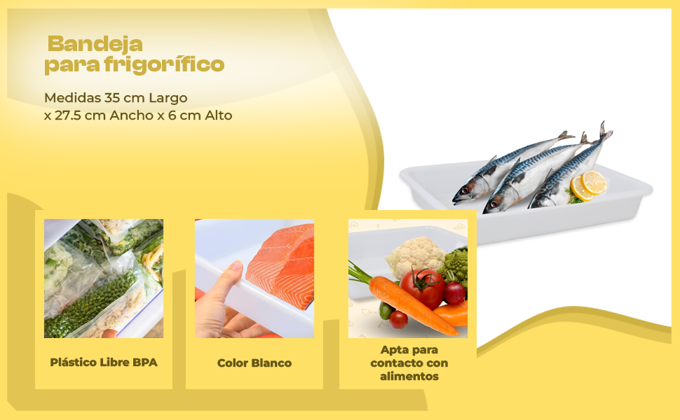 Banner - Bandeja plastico hostelería apto para frigorífico nevera 35 x 27.5 x 6 cm blanca
