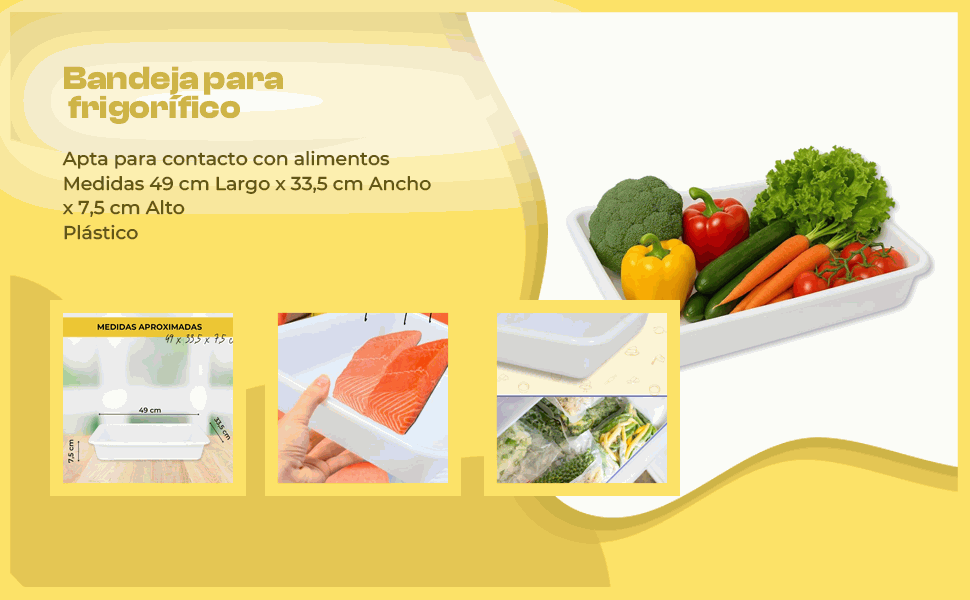 Banner - Bandeja plastico hostelería apto para frigorífico nevera 43.5 x 28 x 7.5 cm blanca