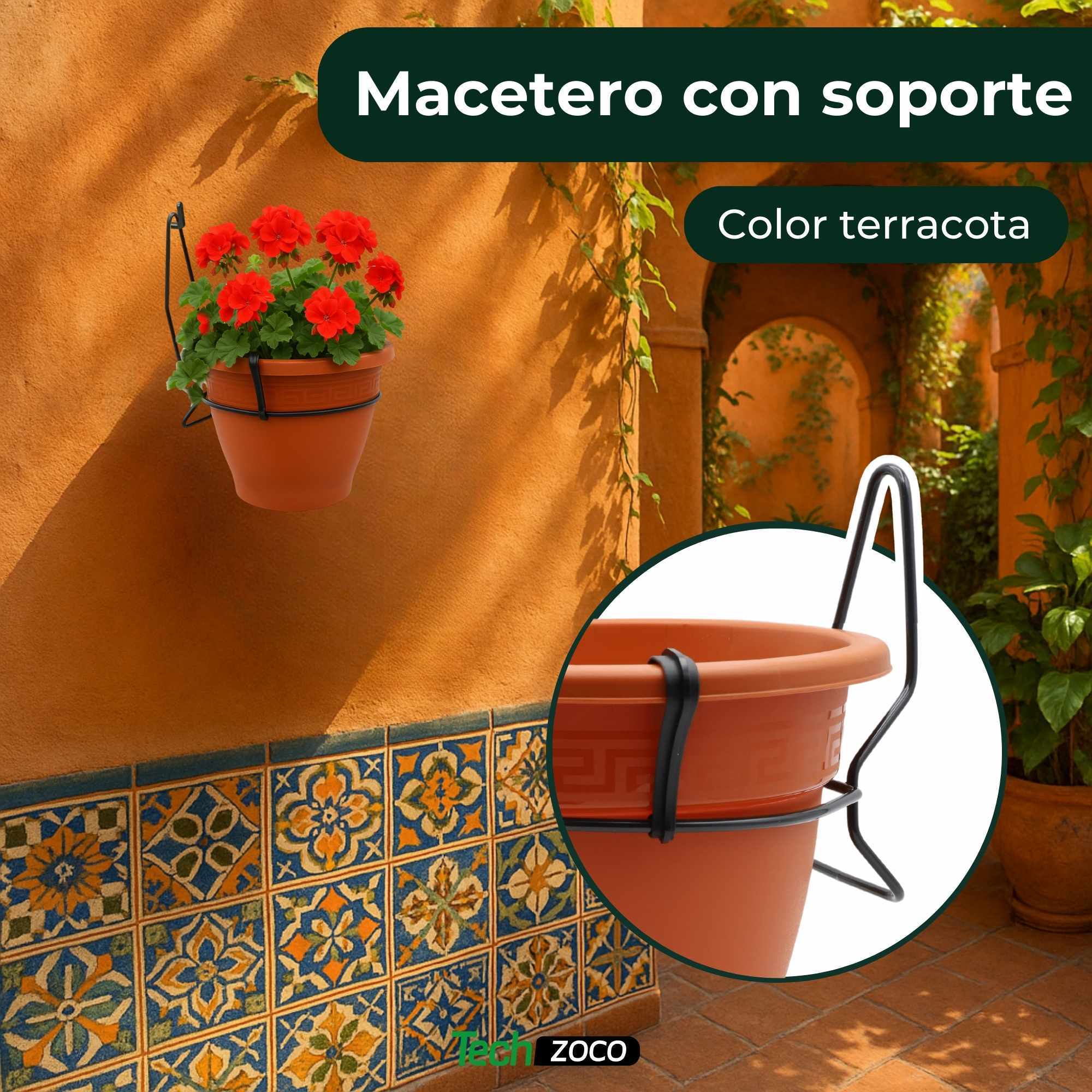 Maceta 25 Cm Terracota Con Soporte de Pared - imagen 2