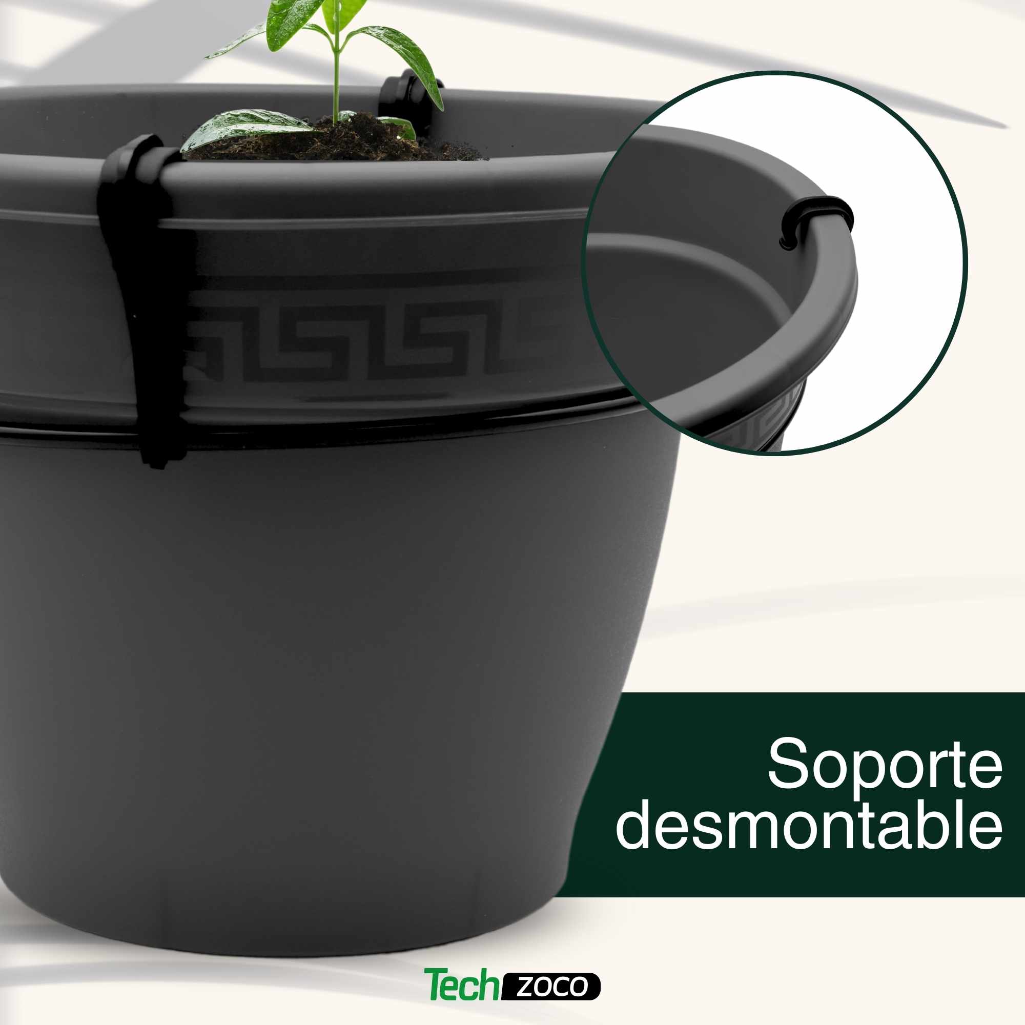 Maceta 25 Cm Antracita Con Soporte de Pared - imagen 3