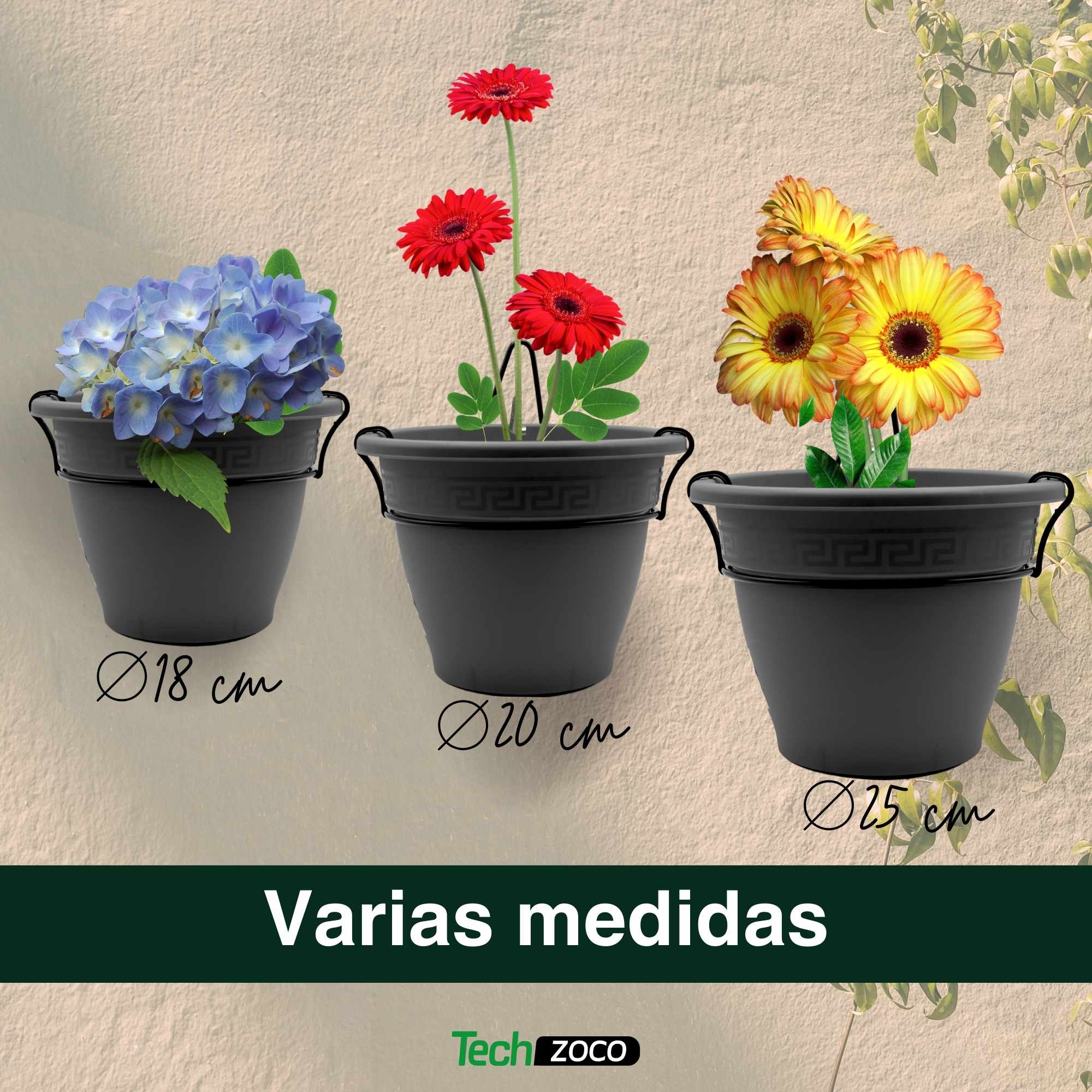 Maceta 25 Cm Antracita Con Soporte de Pared - imagen 5