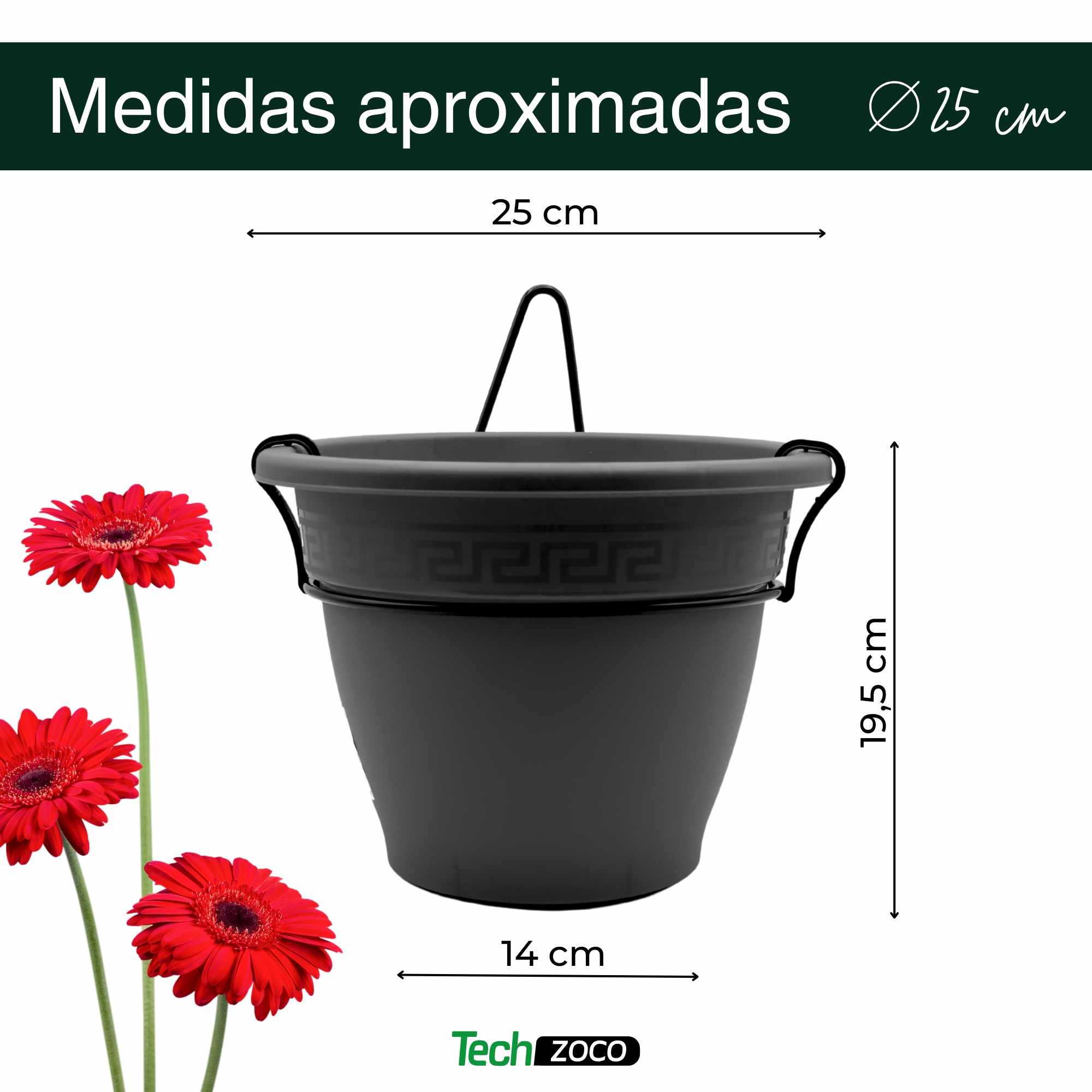Maceta 25 Cm Antracita Con Soporte de Pared - imagen 6