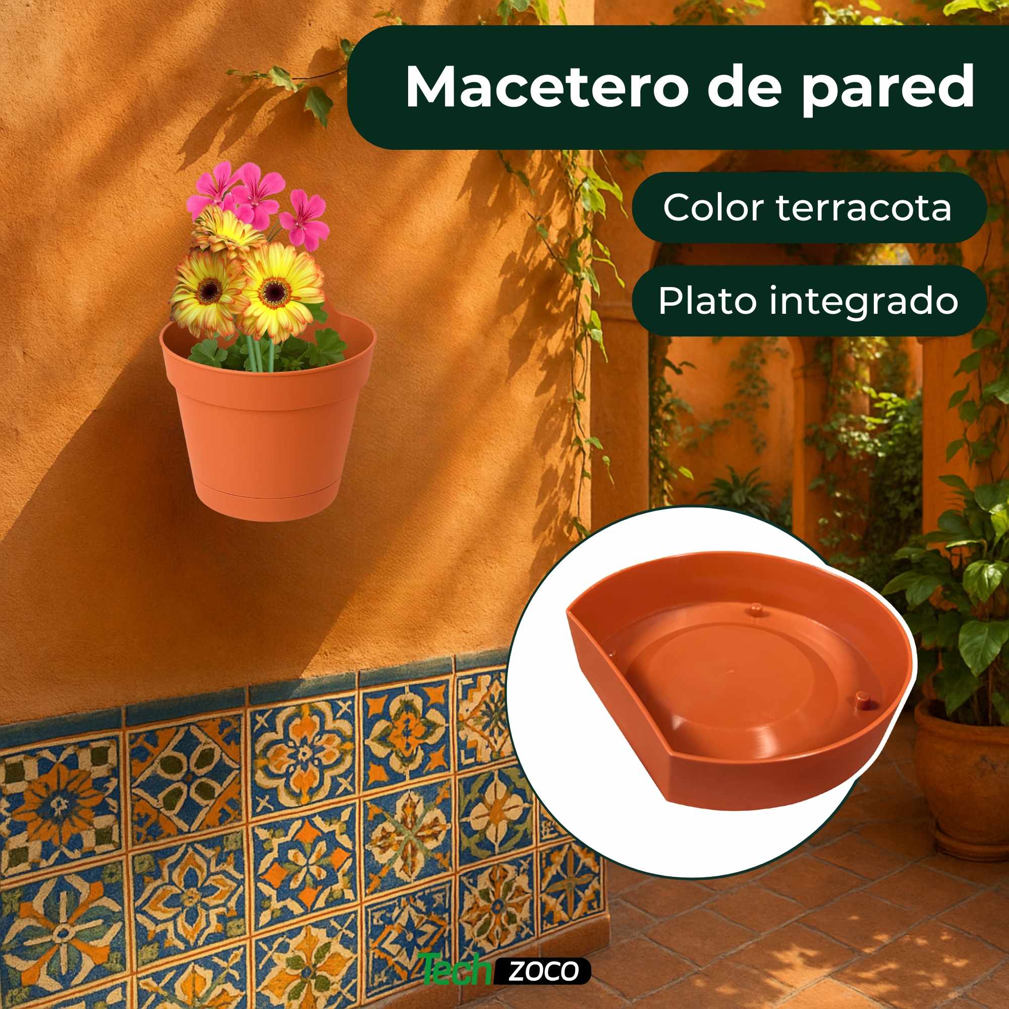 Maceta 17 Cm Terracota Con Plato apto para Pared - imagen 2