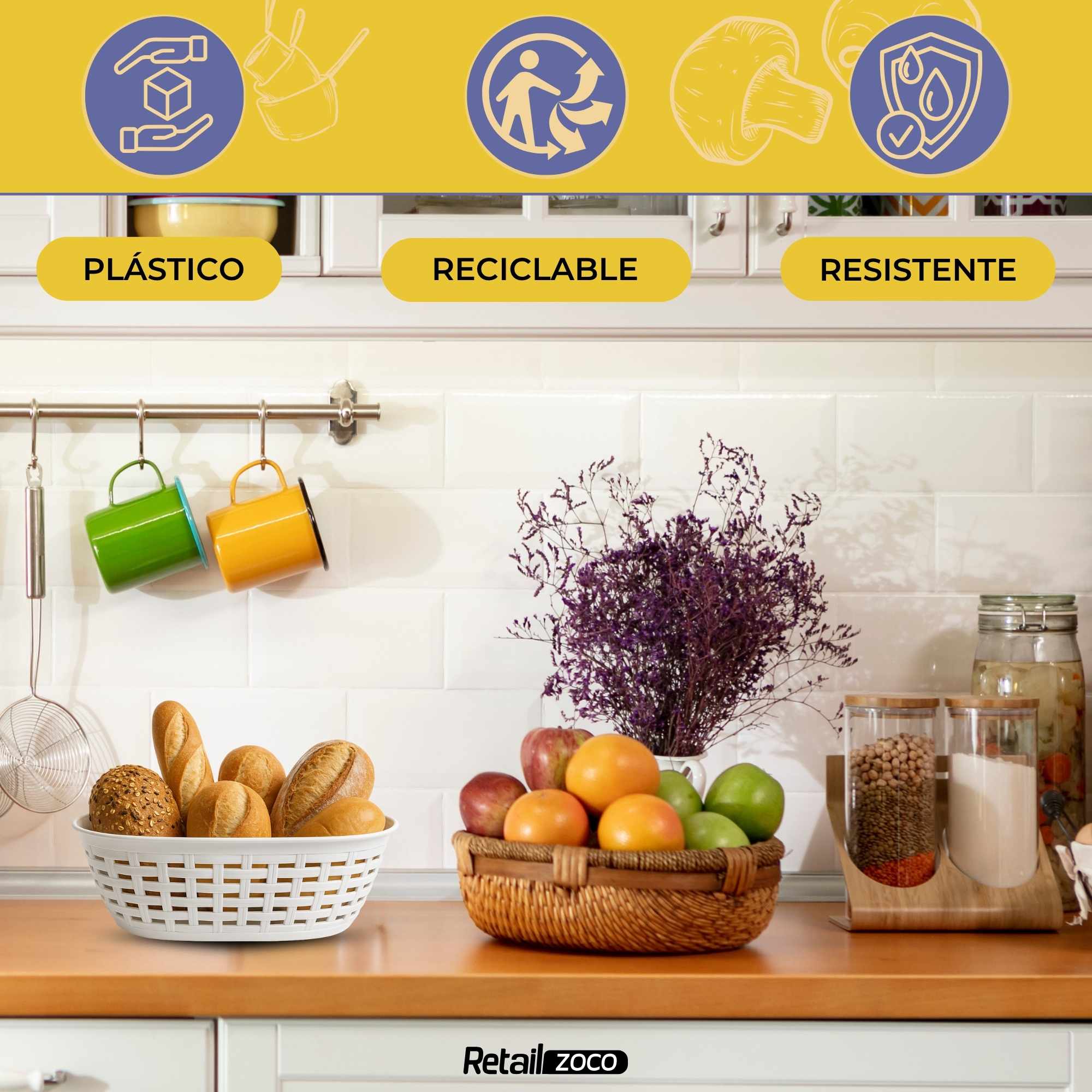 Cesta panera de mimbre blanco - imagen 2