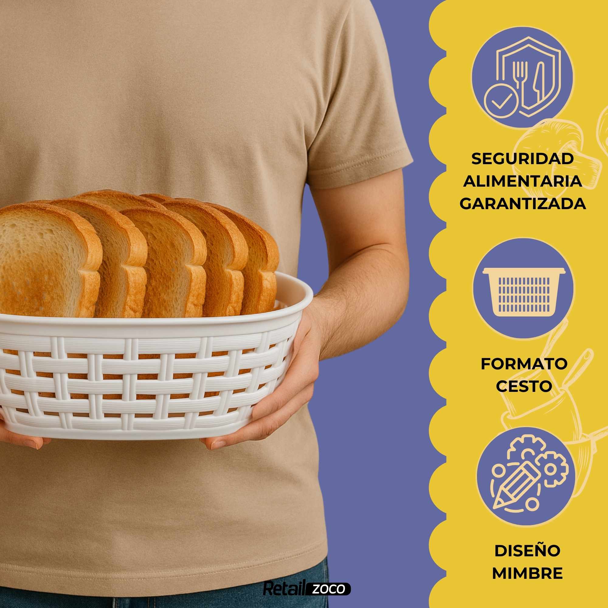 Cesta panera de mimbre blanco - imagen 3