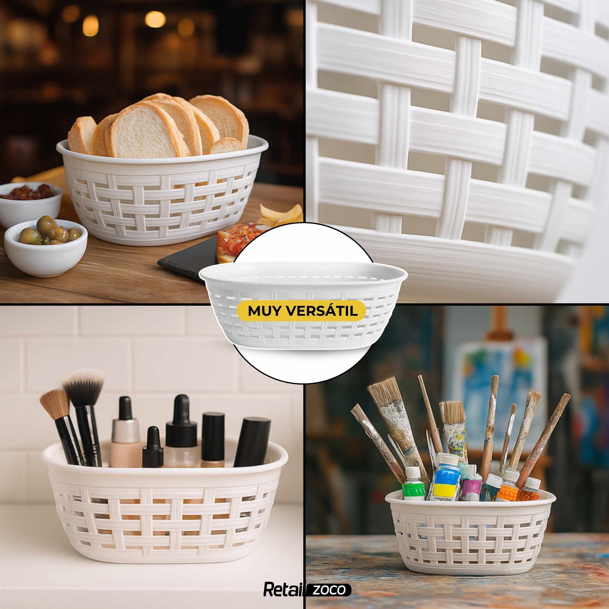 Cesta panera de mimbre blanco - imagen 4