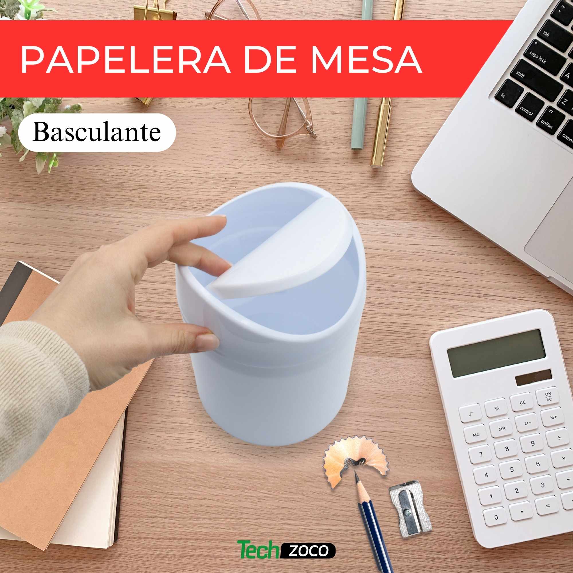 Papelera basculante plástico para mesa 17 cm Blanco - imagen 2