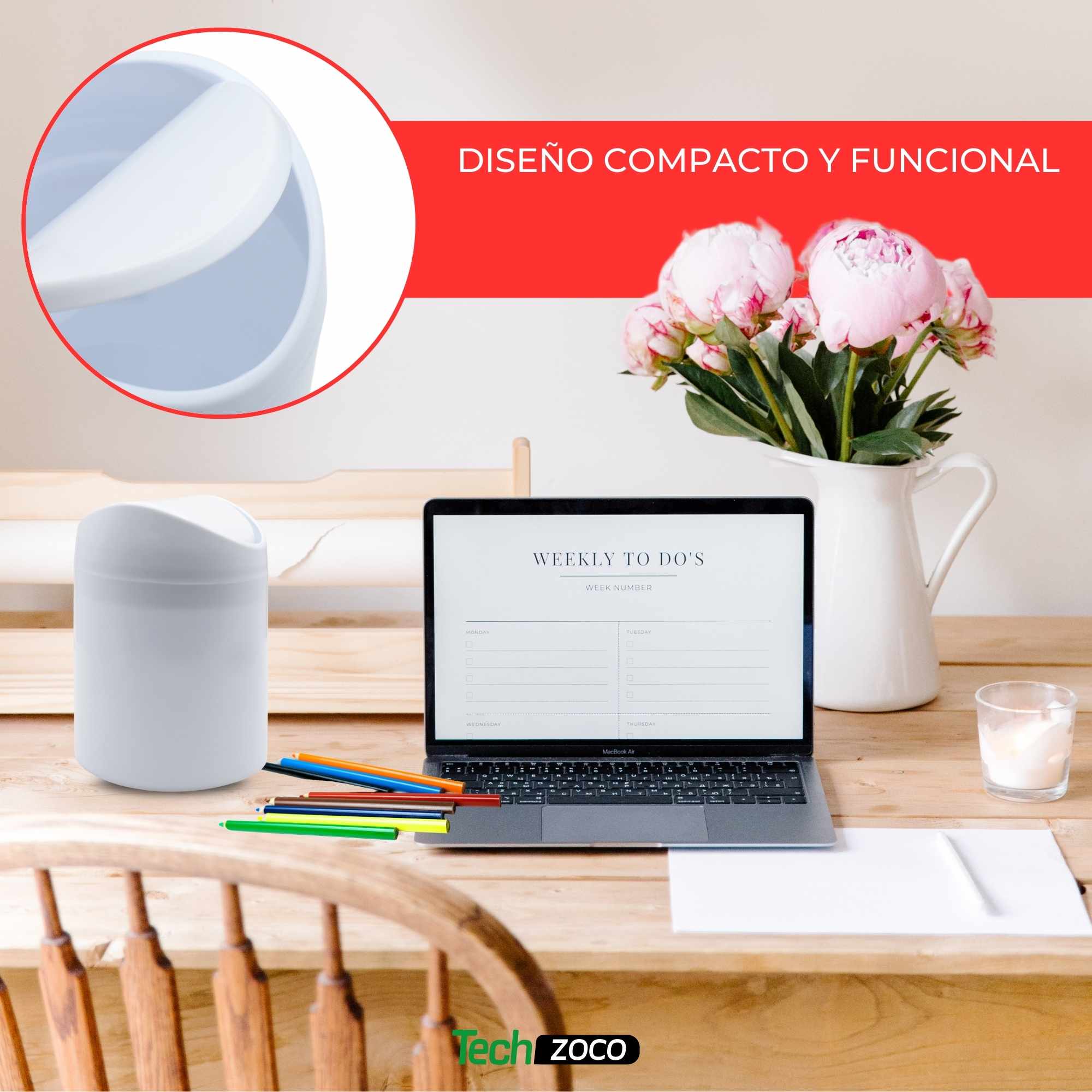 Papelera basculante plástico para mesa 17 cm Blanco - imagen 3