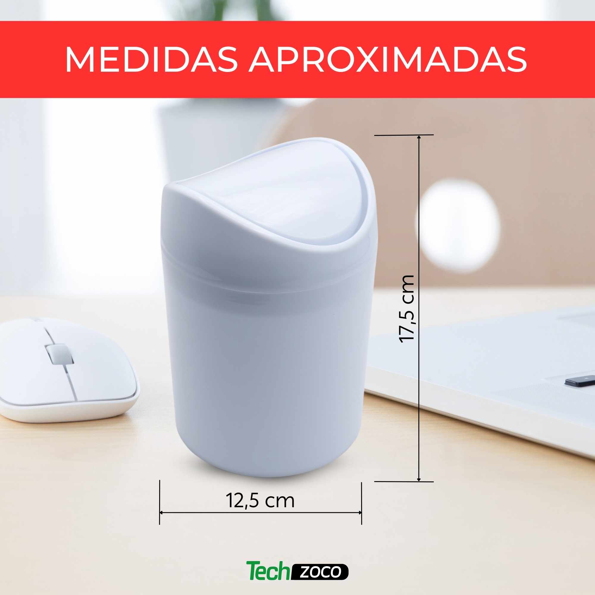 Papelera basculante plástico para mesa 17 cm Blanco - imagen 5