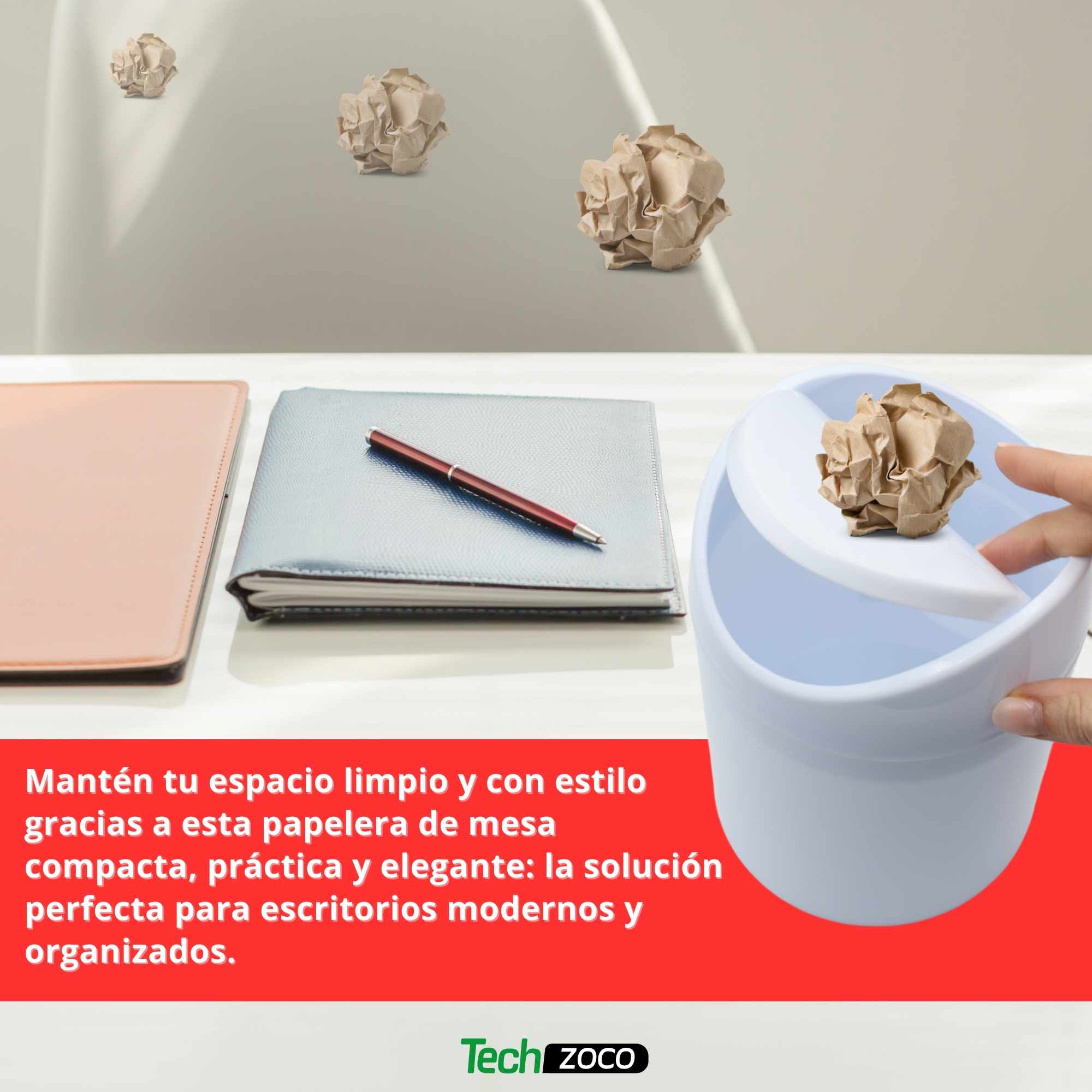 Papelera basculante plástico para mesa 17 cm Blanco - imagen 6