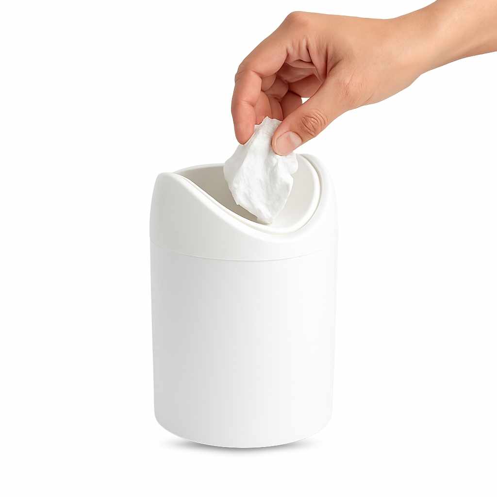 Papelera basculante plástico para mesa 17 cm Blanco