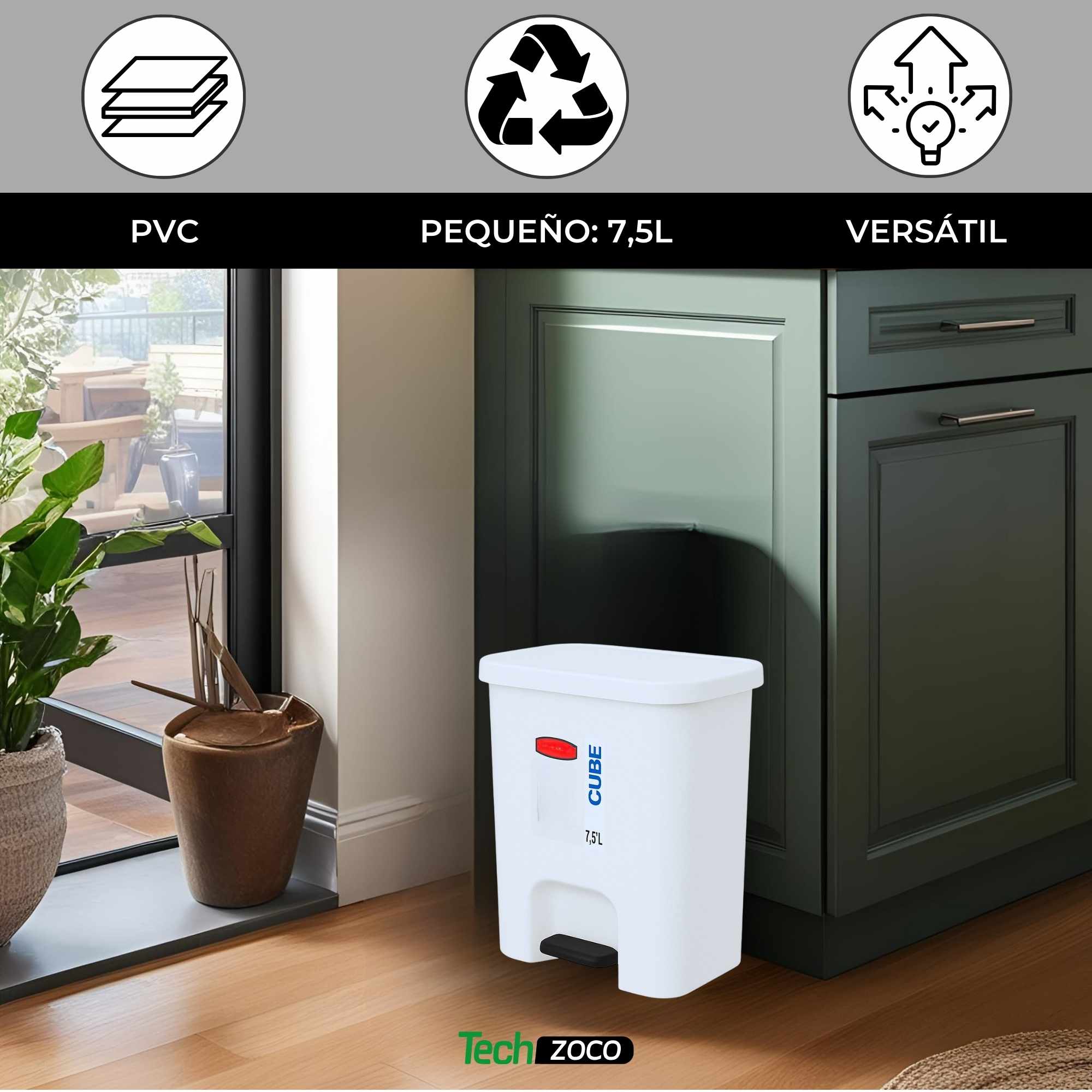 Cubo basura plastico apertura pedal 7.5 Litros Blanco - imagen 2