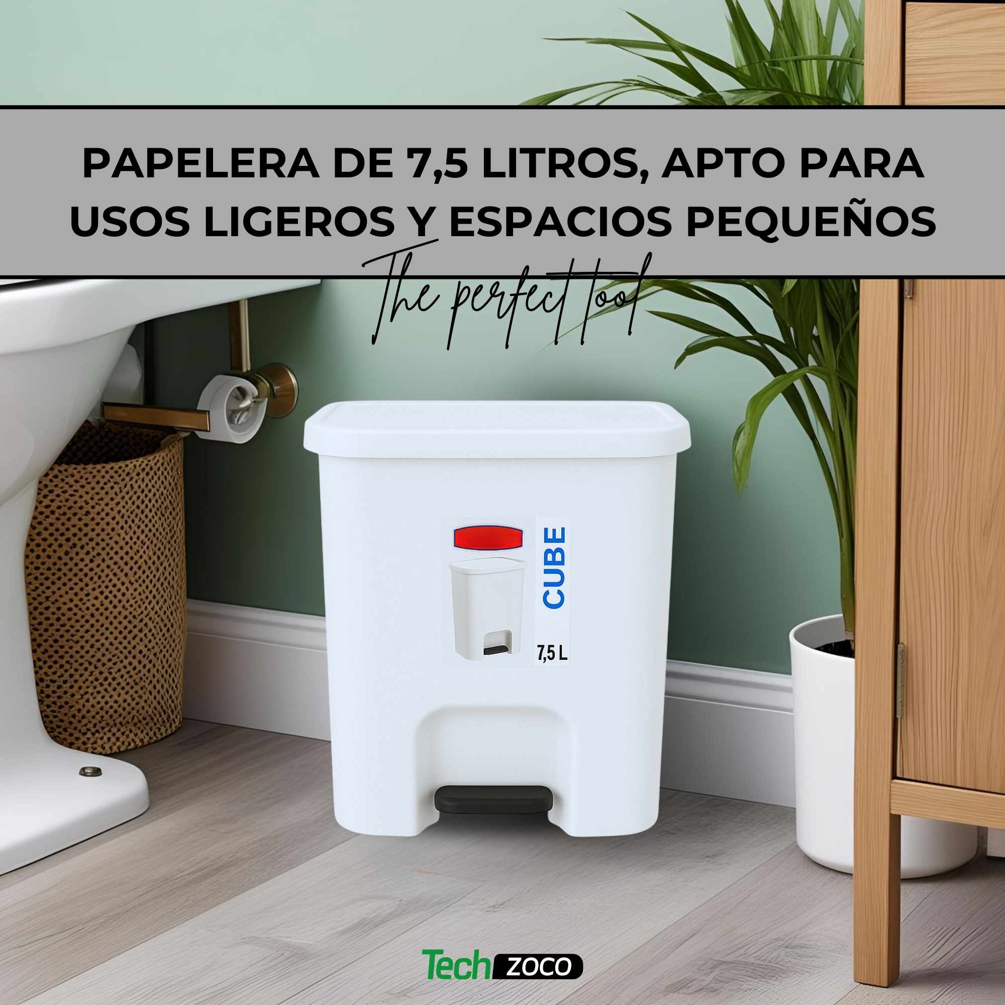 Cubo basura plastico apertura pedal 7.5 Litros Blanco - imagen 4