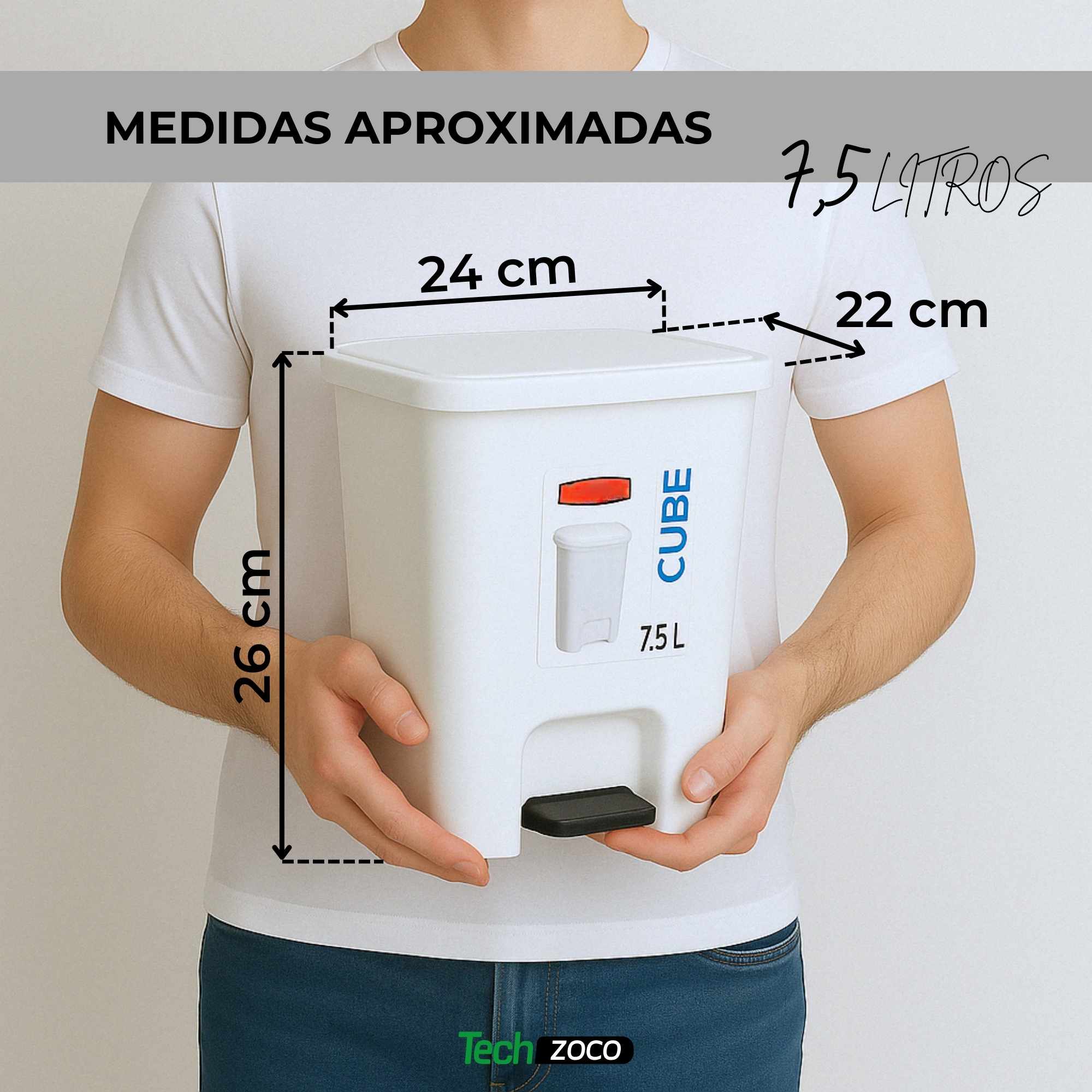 Cubo basura plastico apertura pedal 7.5 Litros Blanco - imagen 5