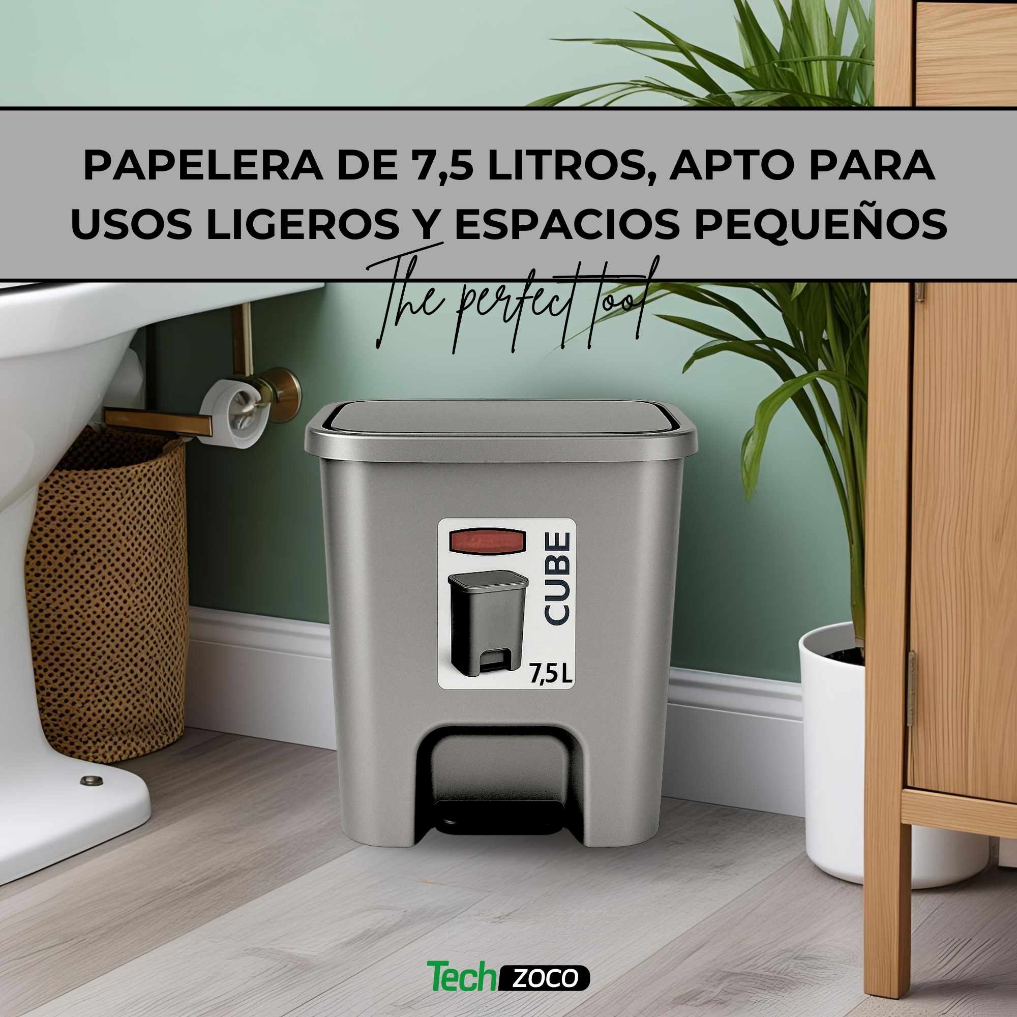 Cubo basura plastico apertura pedal 7.5 Litros Plateado - imagen 4