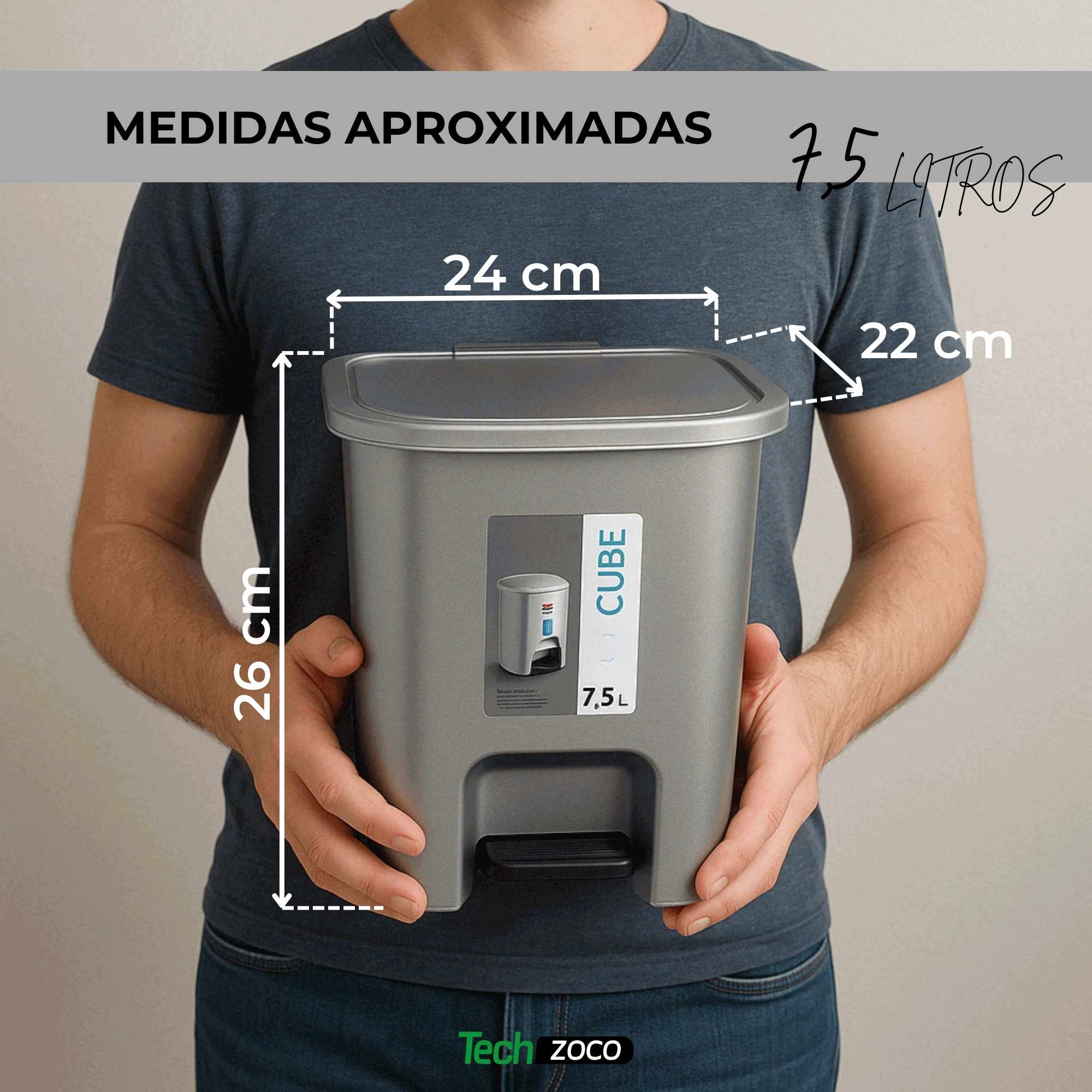 Cubo basura plastico apertura pedal 7.5 Litros Plateado - imagen 5