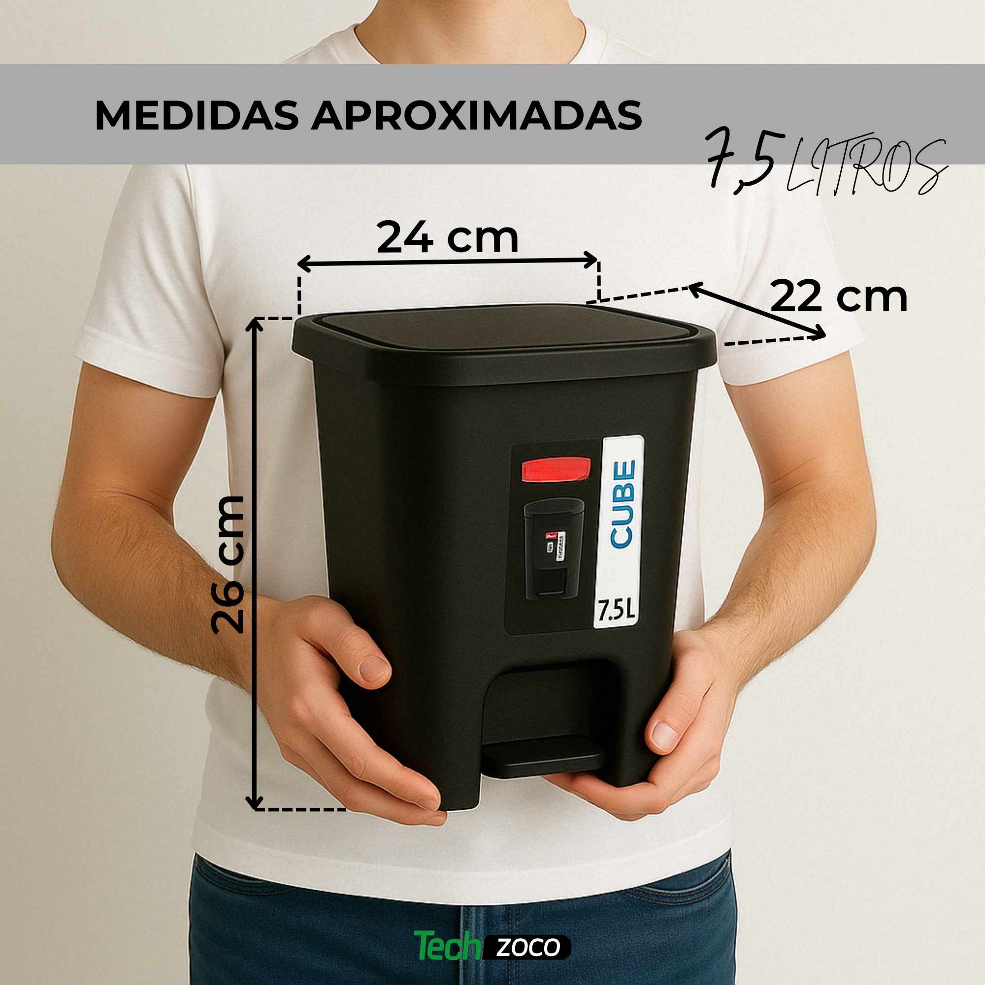 Cubo basura plastico apertura pedal 7.5 Litros Negro - imagen 4