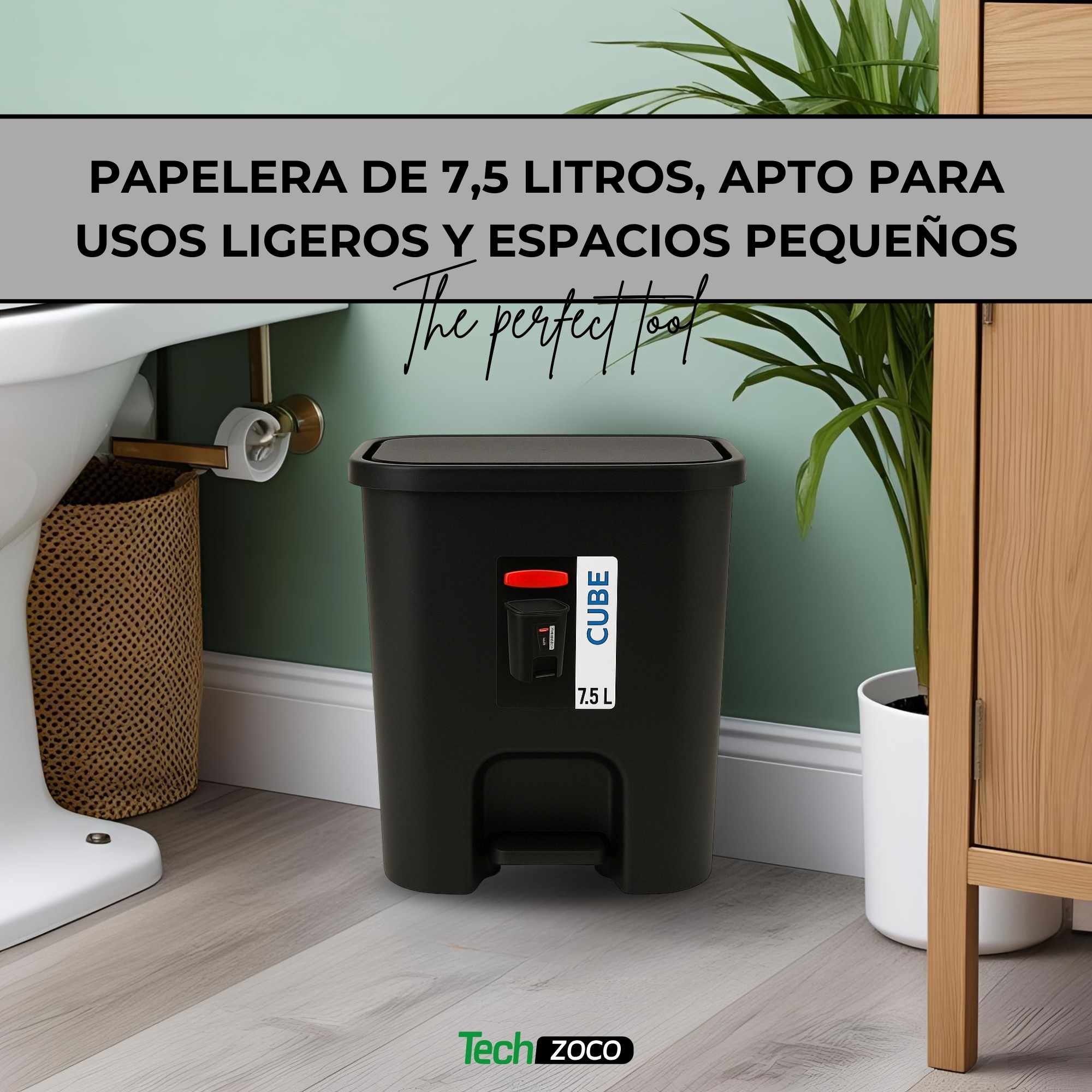 Cubo basura plastico apertura pedal 7.5 Litros Negro - imagen 5