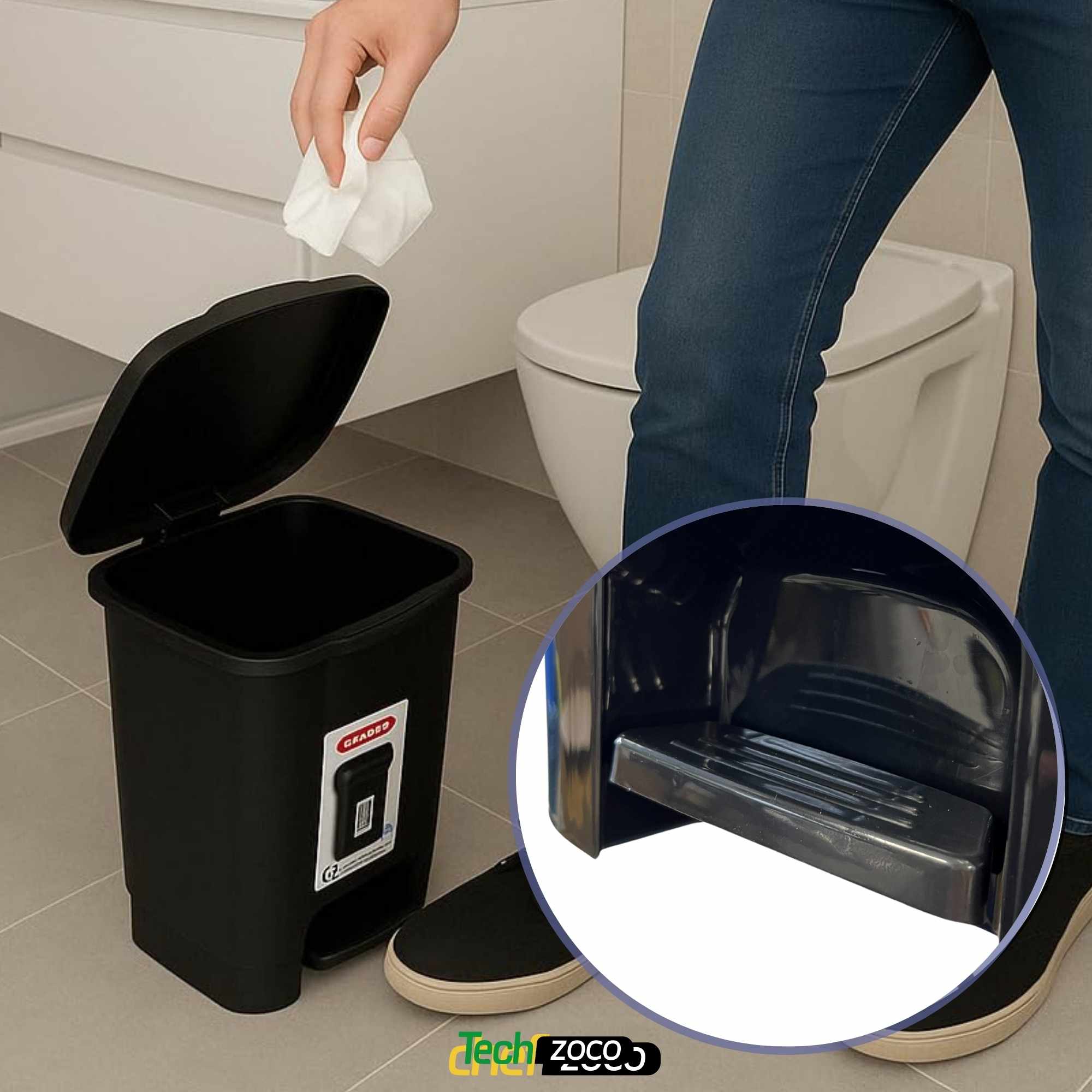 Cubo basura plastico apertura pedal 7.5 Litros Negro - imagen 6