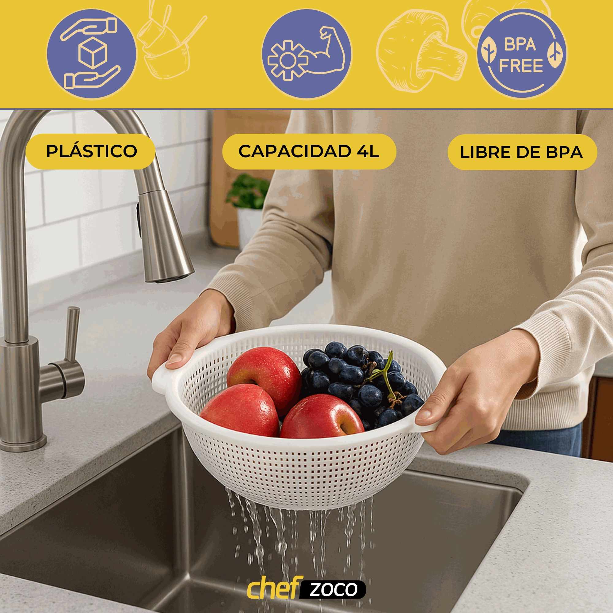 Escurridor verduras cásico plastico 23 cm Blanco - imagen 2