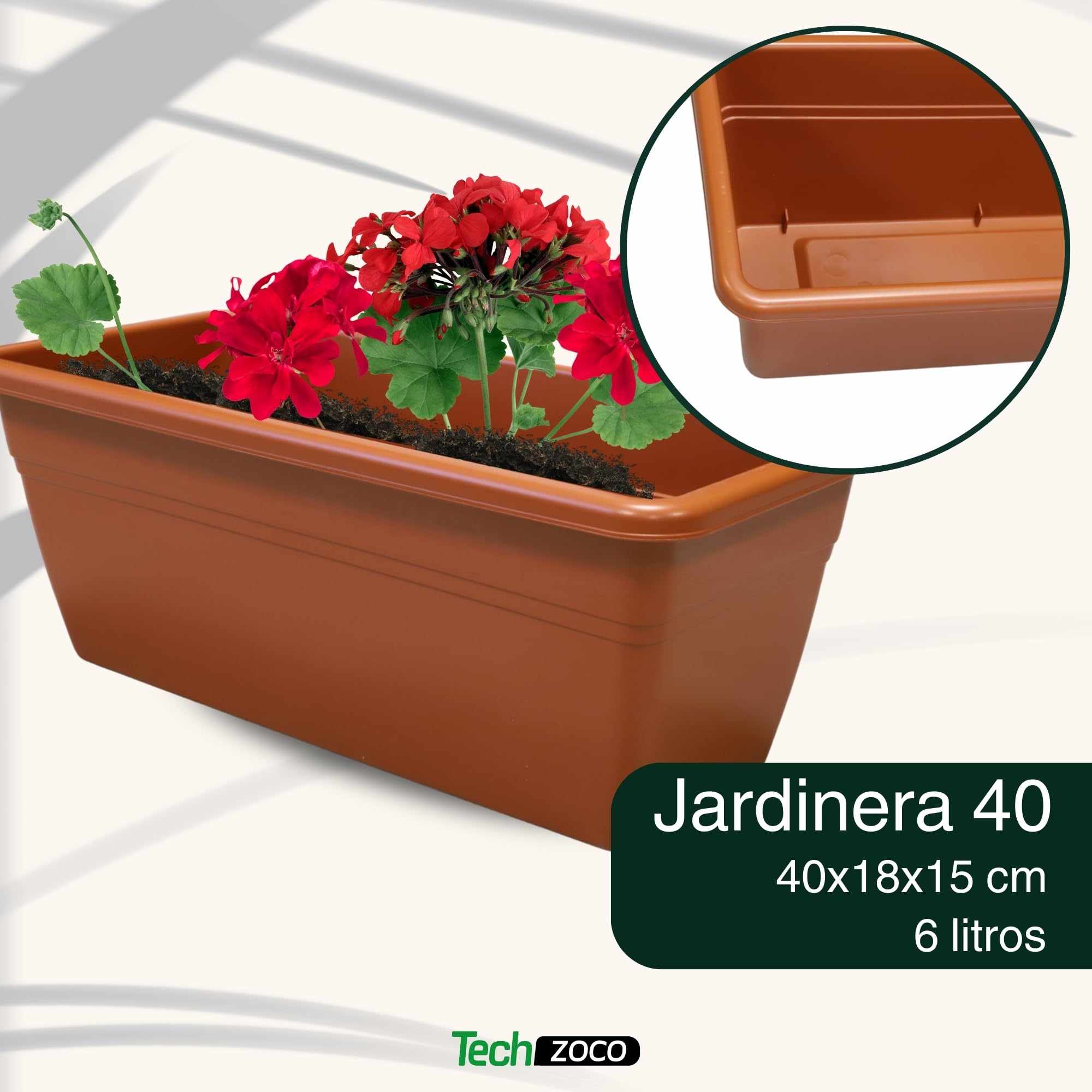 Jardinera de plástico 40 cm Marrón - imagen 2