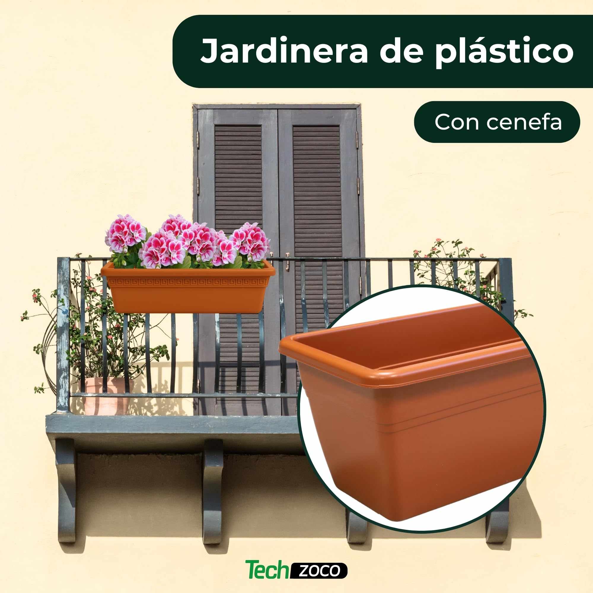 Jardinera de plástico 40 cm Marrón - imagen 5