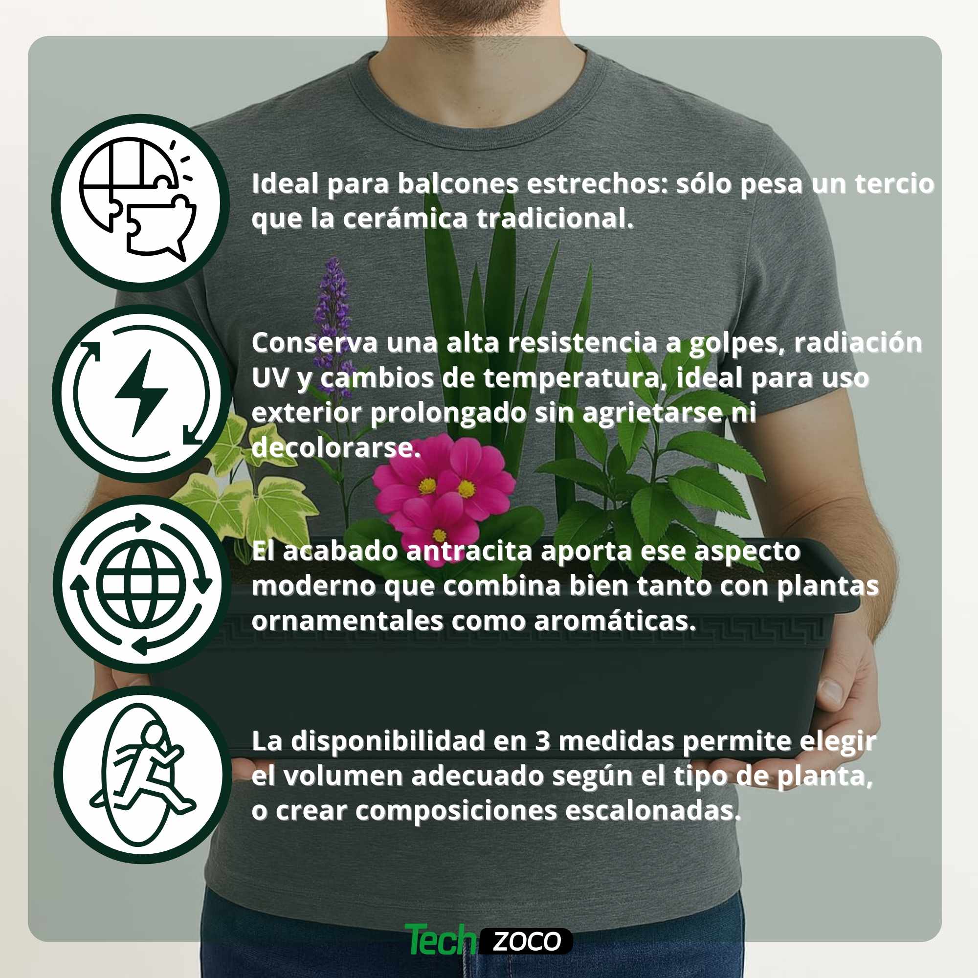 Jardinera de plástico 40 cm Antracita - imagen 4