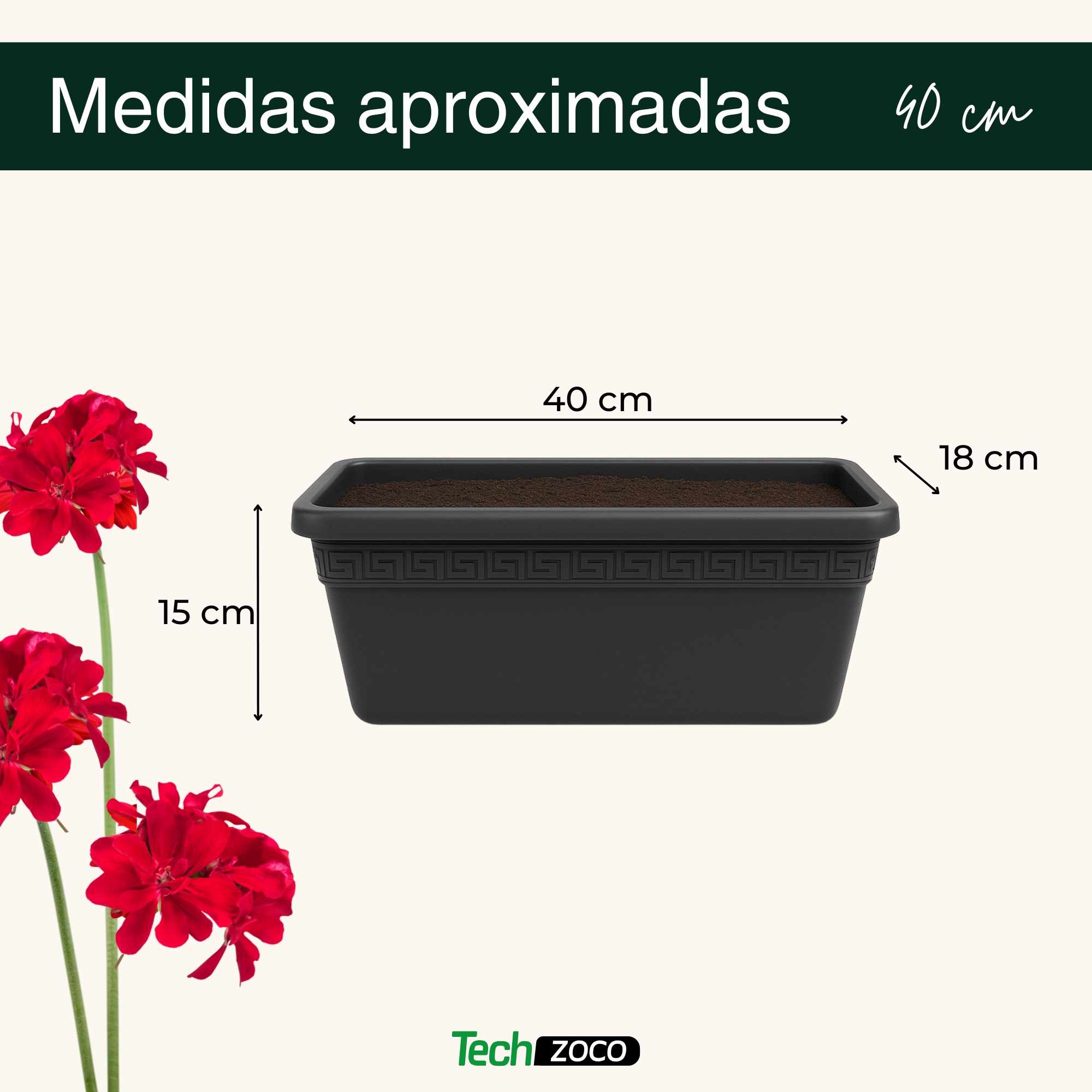 Jardinera de plástico 40 cm Antracita - imagen 5