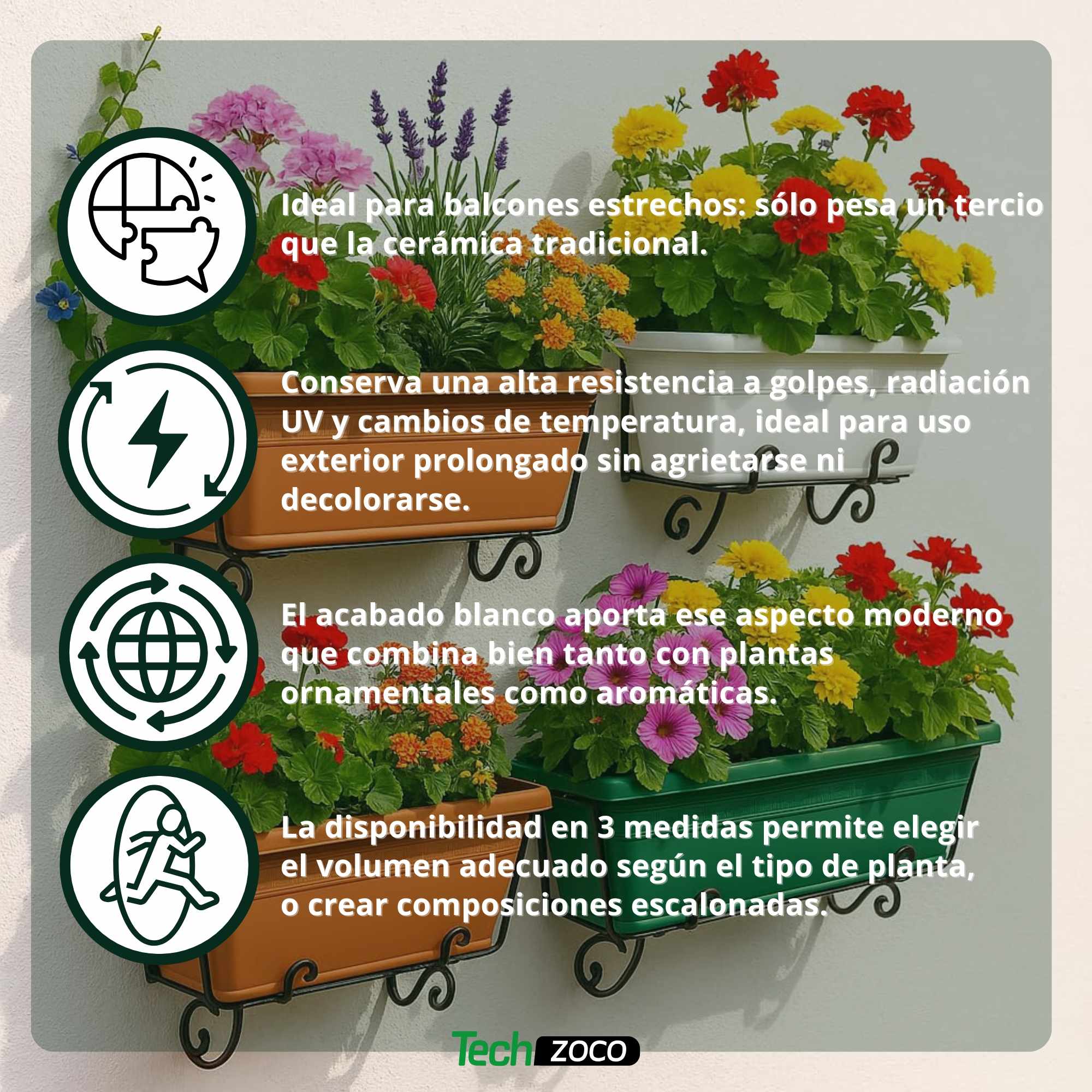 Jardinera de plástico 40 cm Blanco - imagen 4