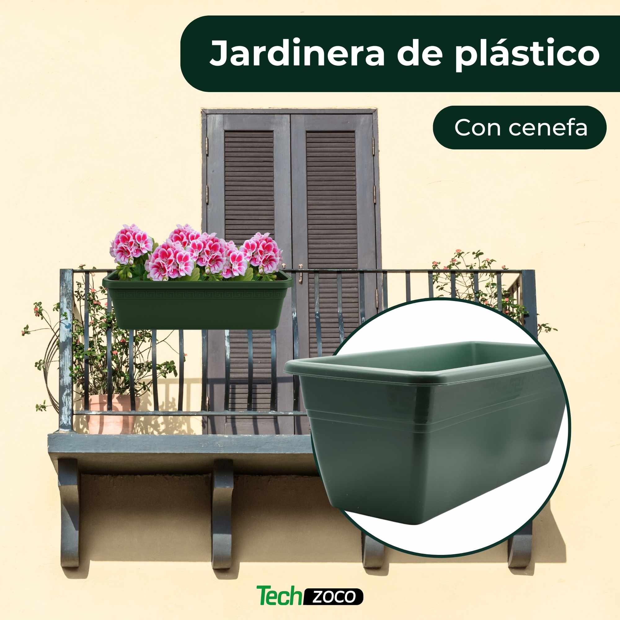Jardinera de plástico 40 cm Verde - imagen 2